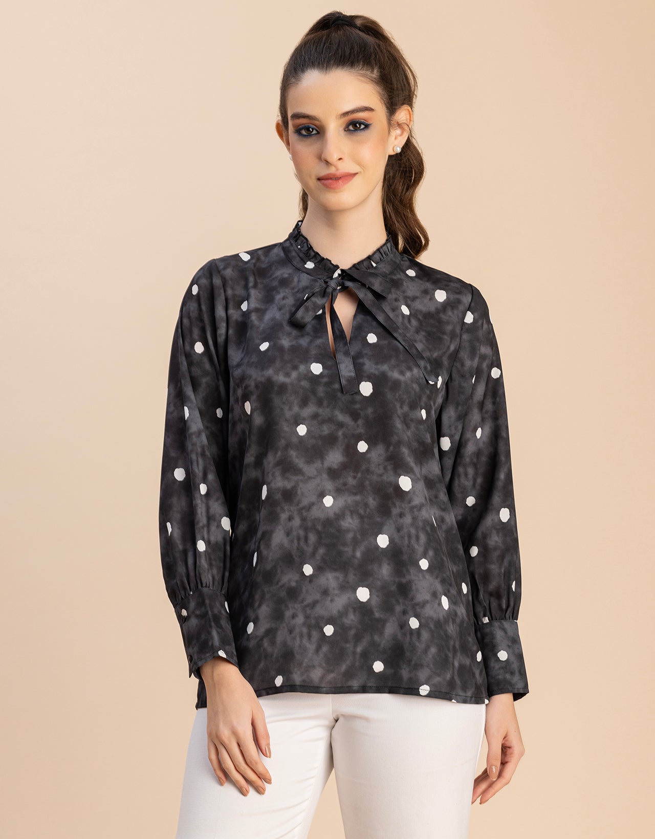 Long Sleeve Printed Georgette Shirt