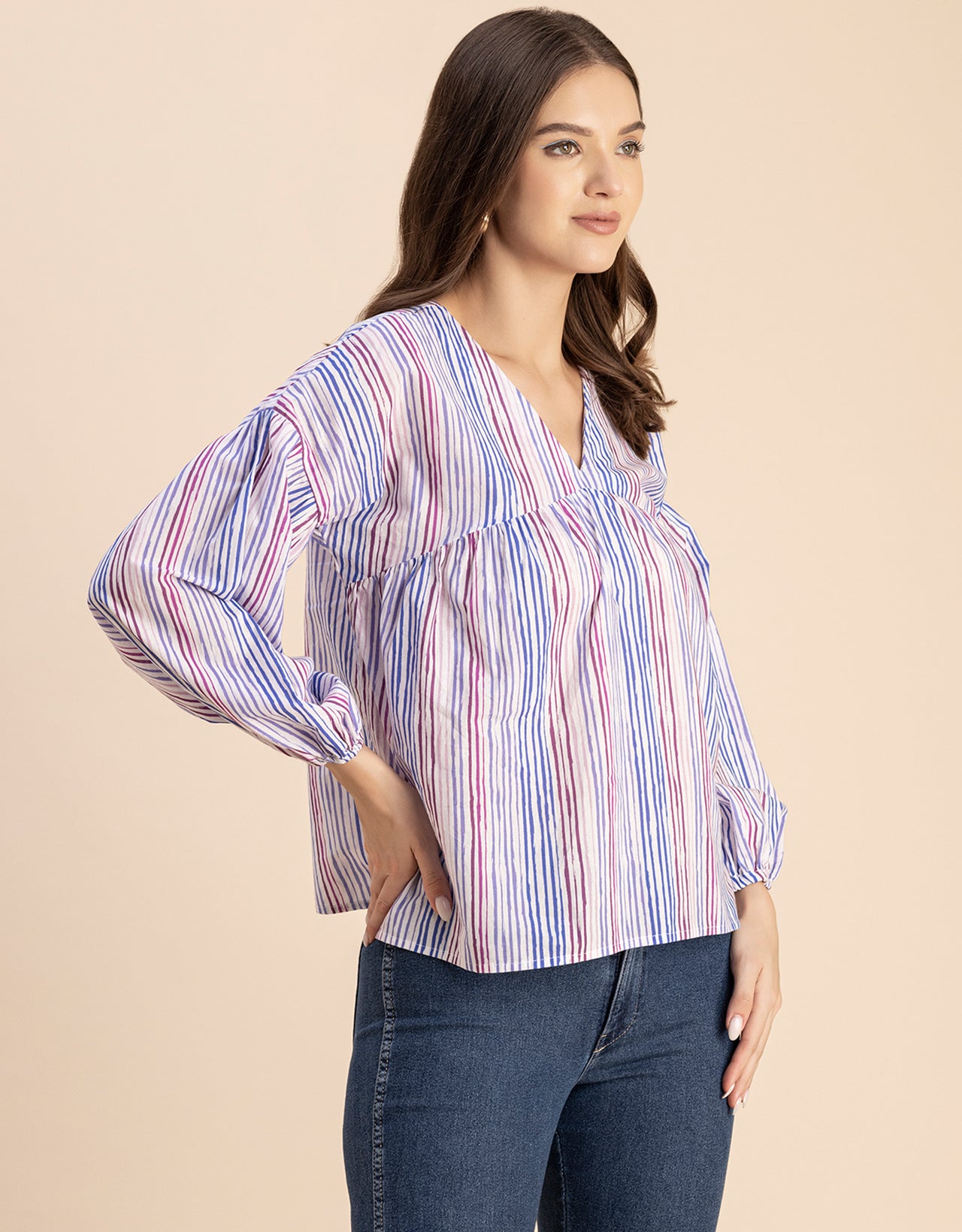 Bohemian Cotton Long Sleeve V Neck Top