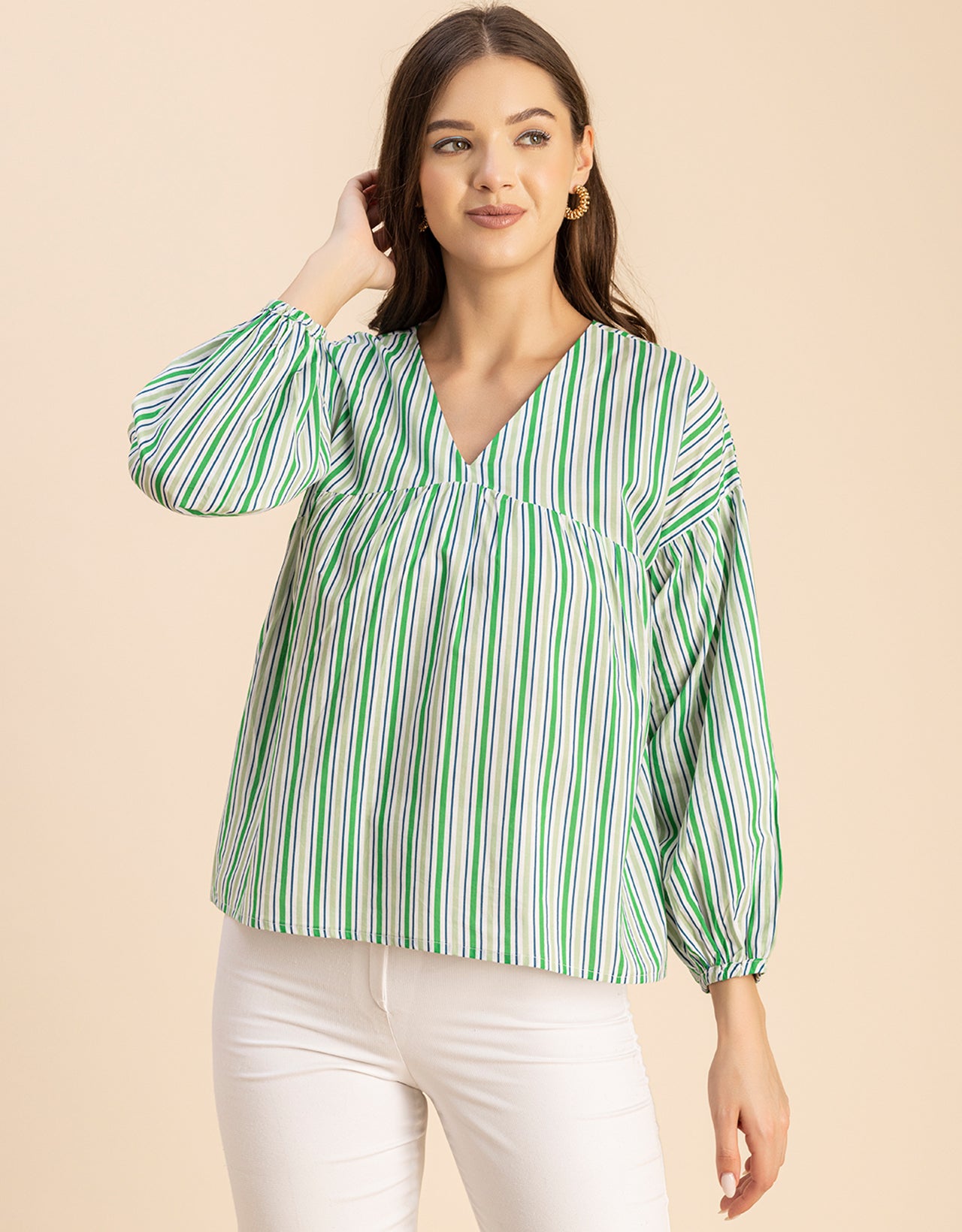 Bohemian Cotton Long Sleeve V Neck Top