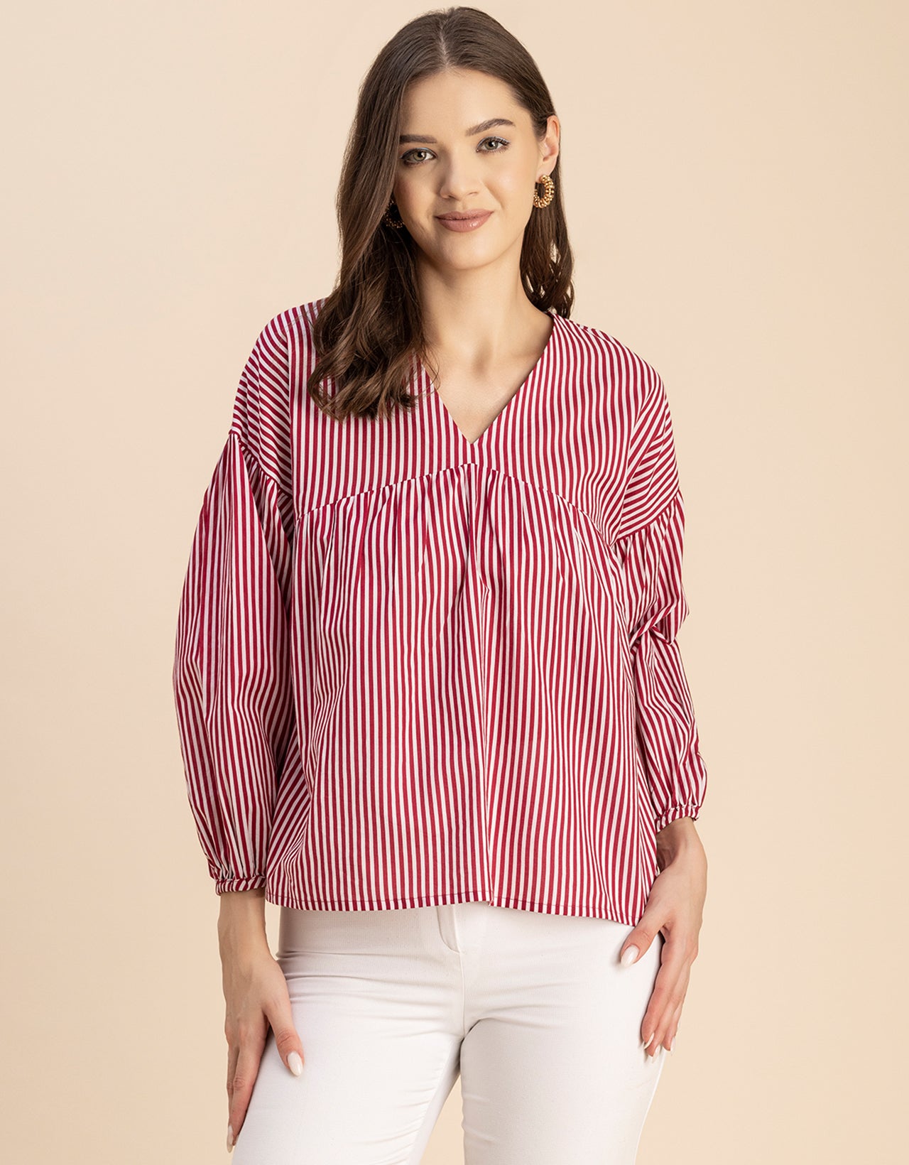 Bohemian Cotton Long Sleeve V Neck Top