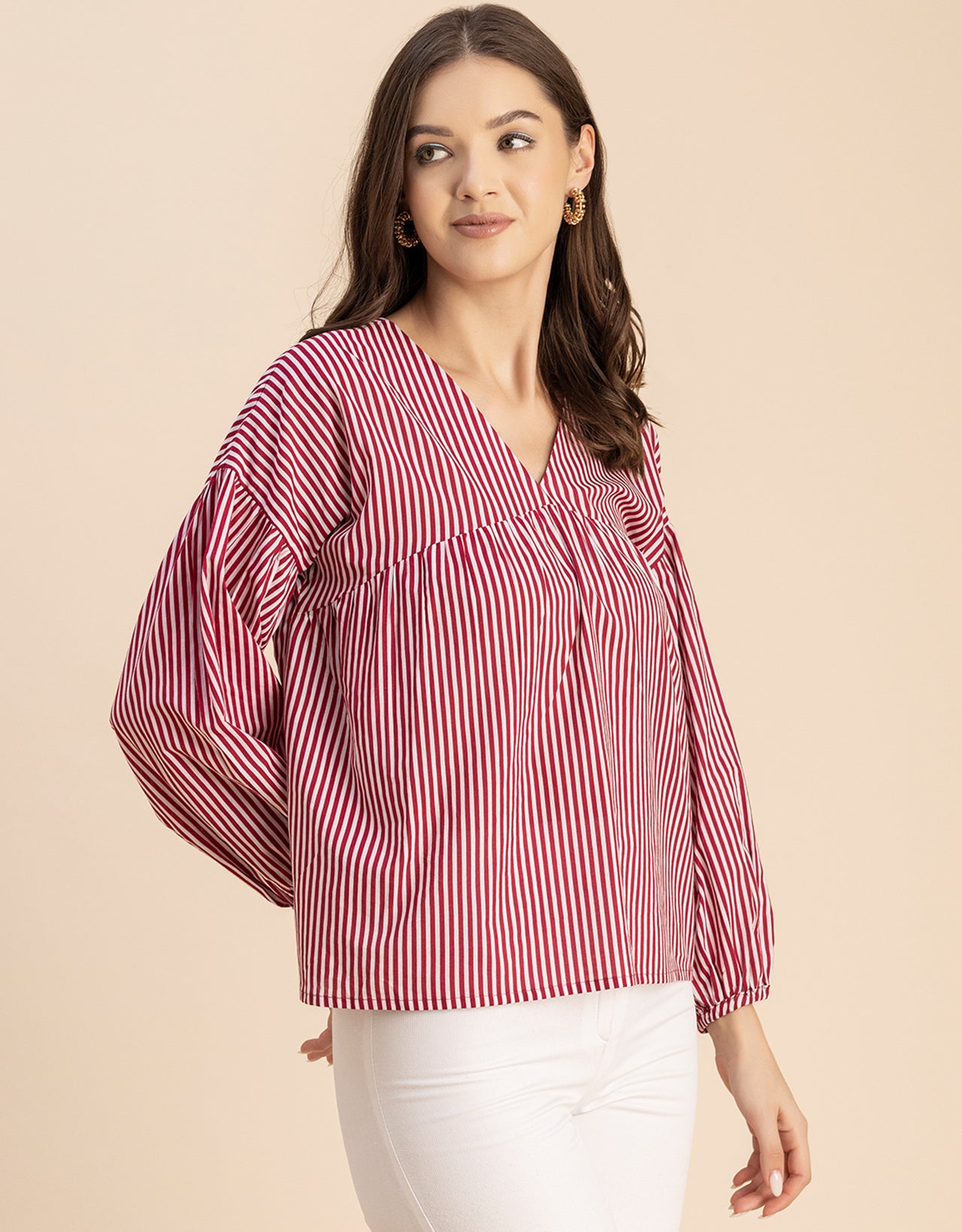 Bohemian Cotton Long Sleeve V Neck Top