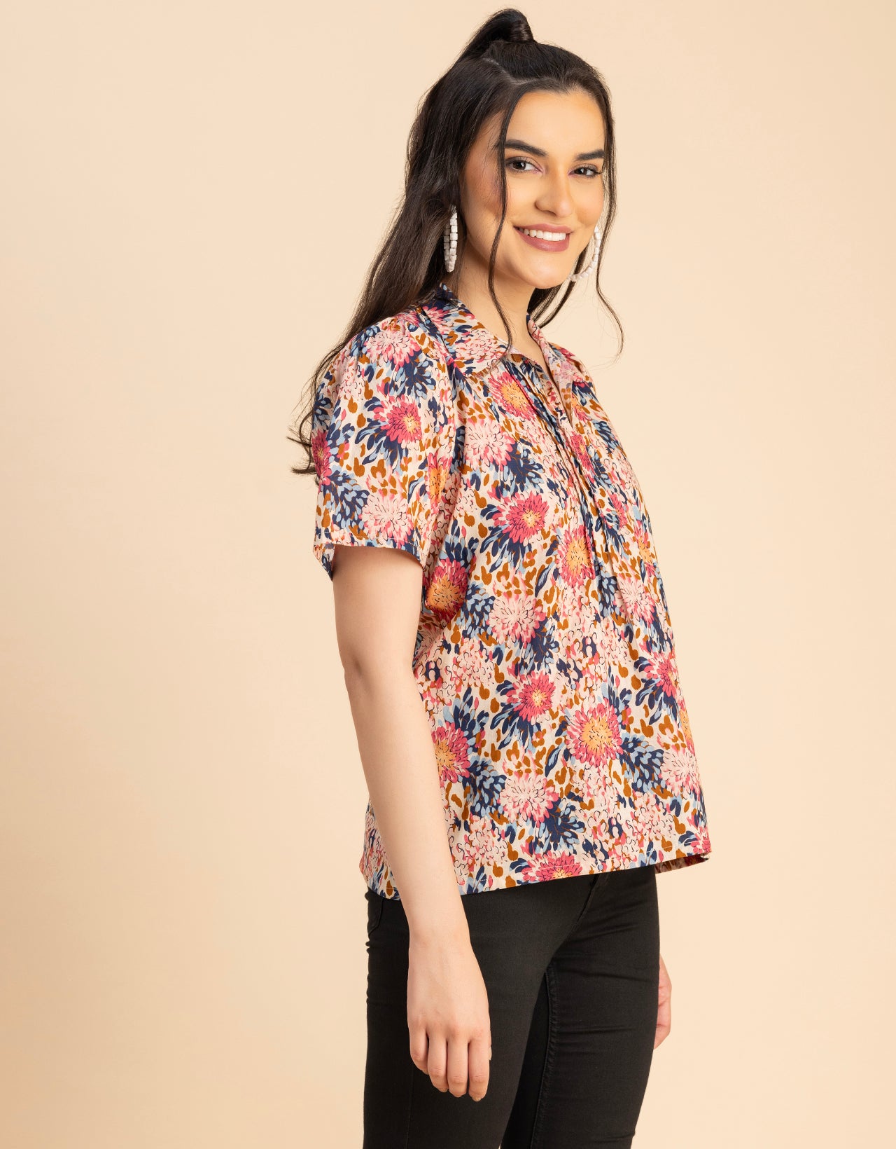 Spread Collar Pin Tucks Cotton Top