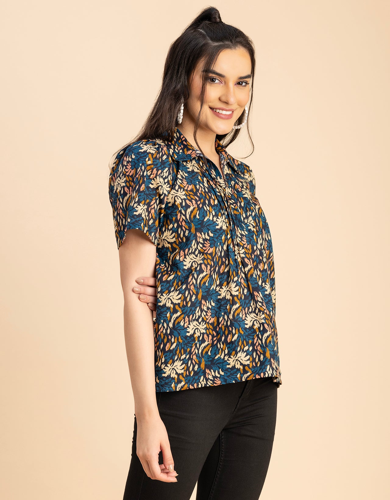 Spread Collar Pin Tucks Cotton Top