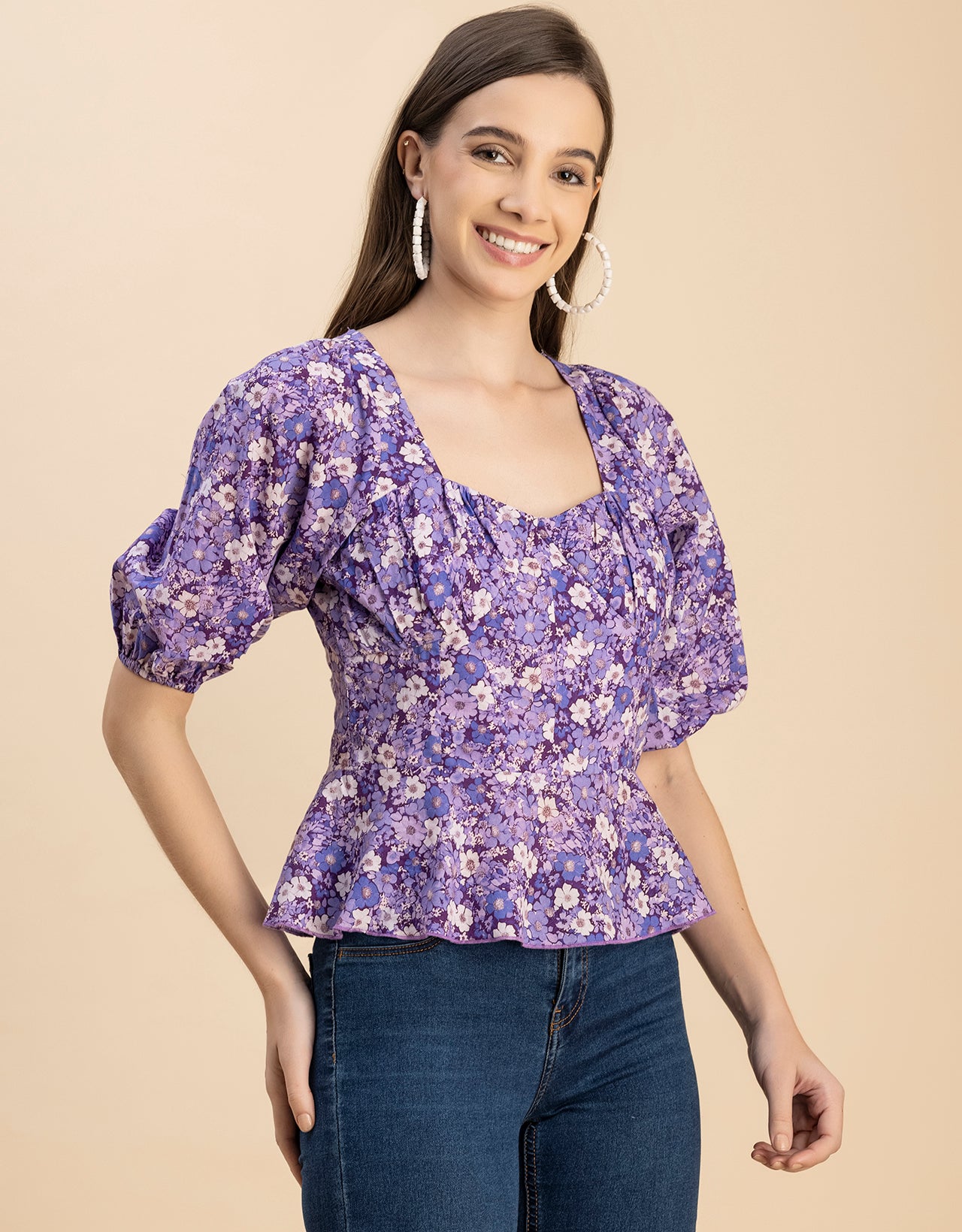 Short Sleeves Sweetheart Neck Cotton Top