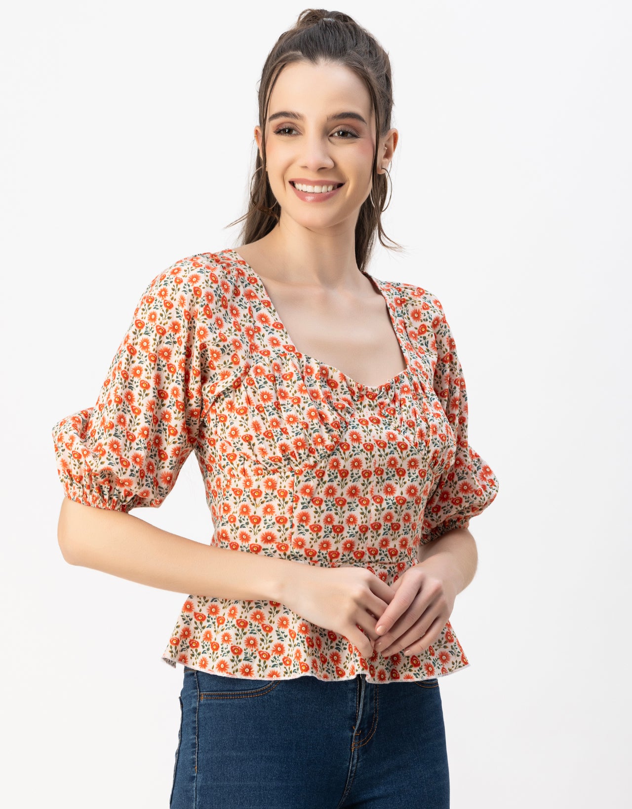 Short Sleeves Sweetheart Neck Cotton Top