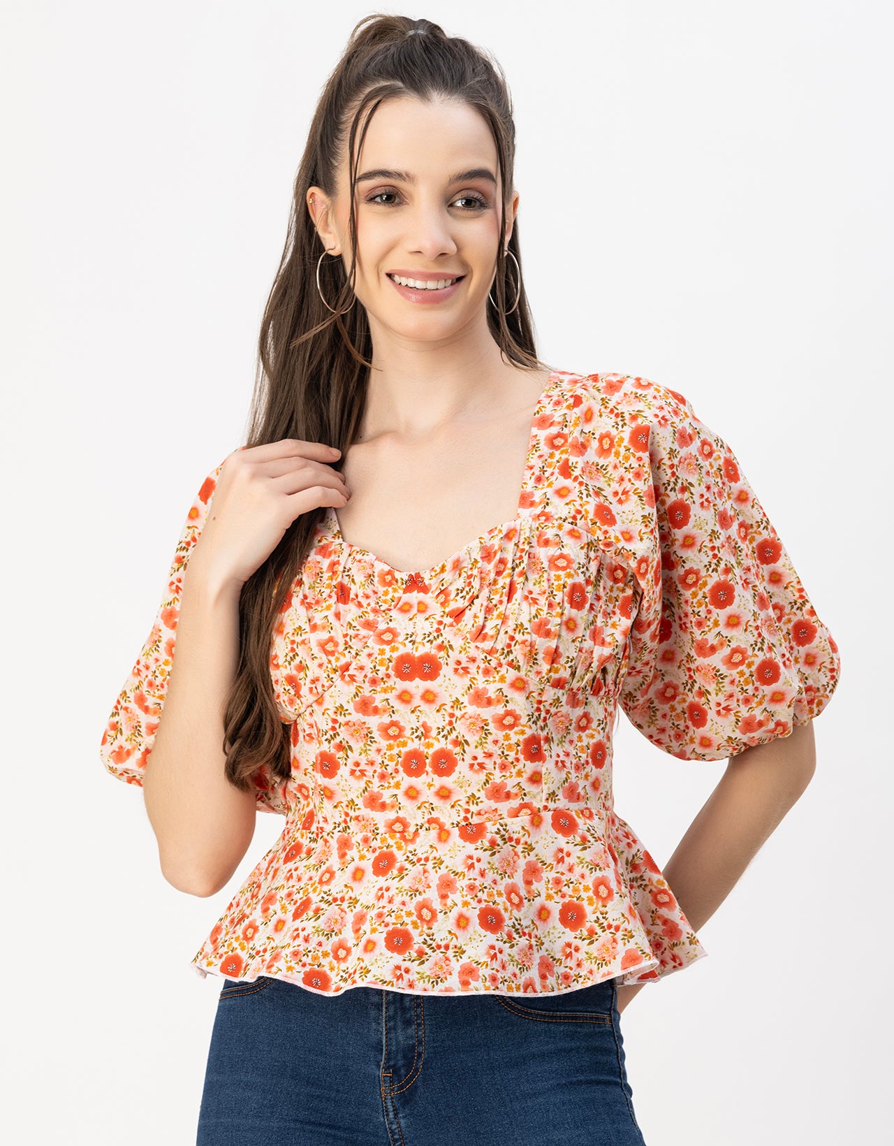 Short Sleeves Sweetheart Neck Cotton Top