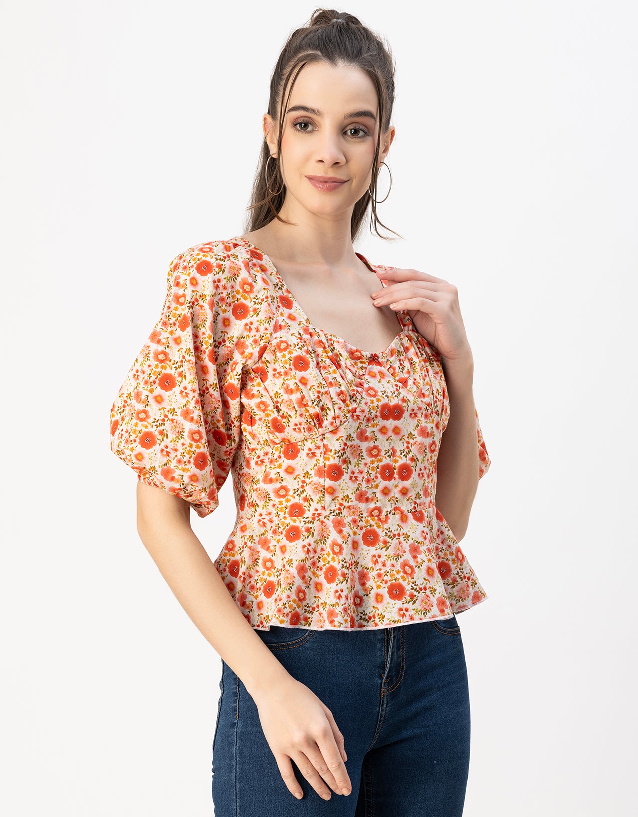 Short Sleeves Sweetheart Neck Cotton Top