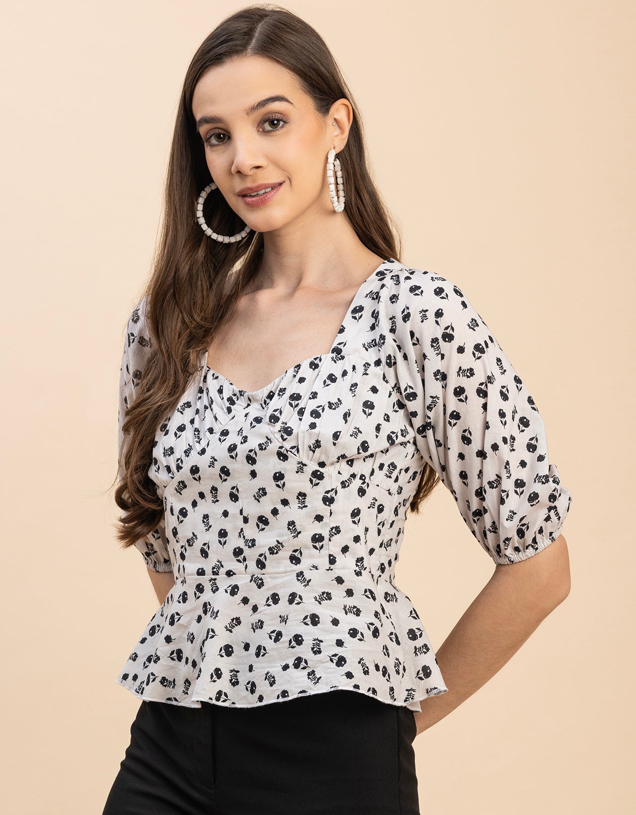 Short Sleeves Sweetheart Neck Cotton Top