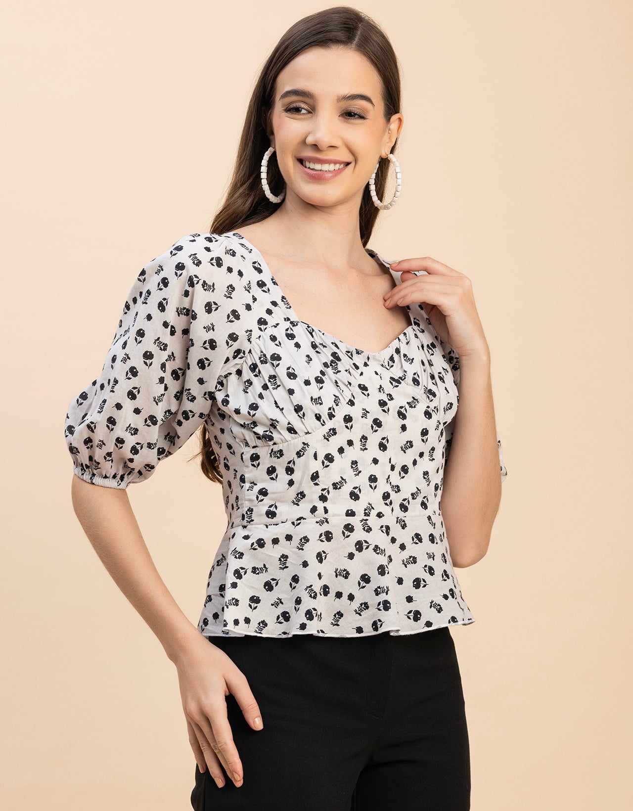 Short Sleeves Sweetheart Neck Cotton Top