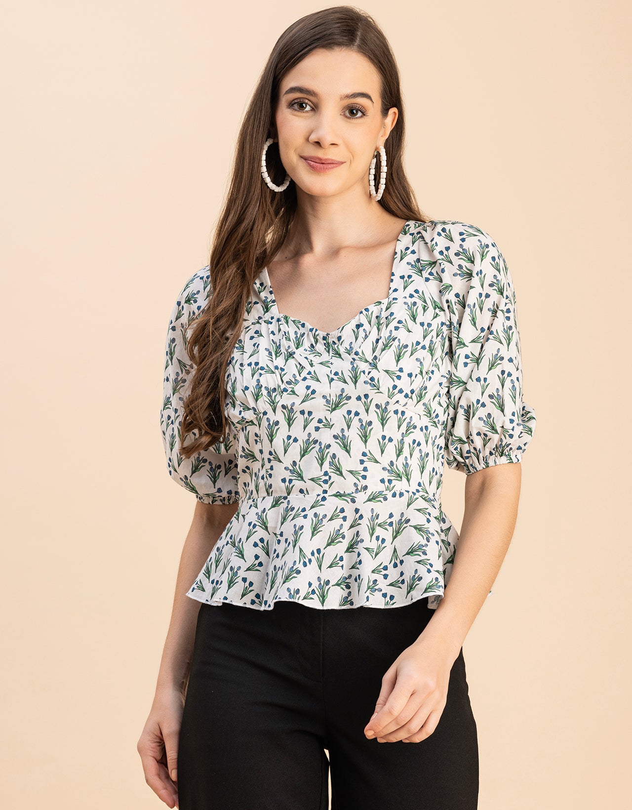 Short Sleeves Sweetheart Neck Cotton Top