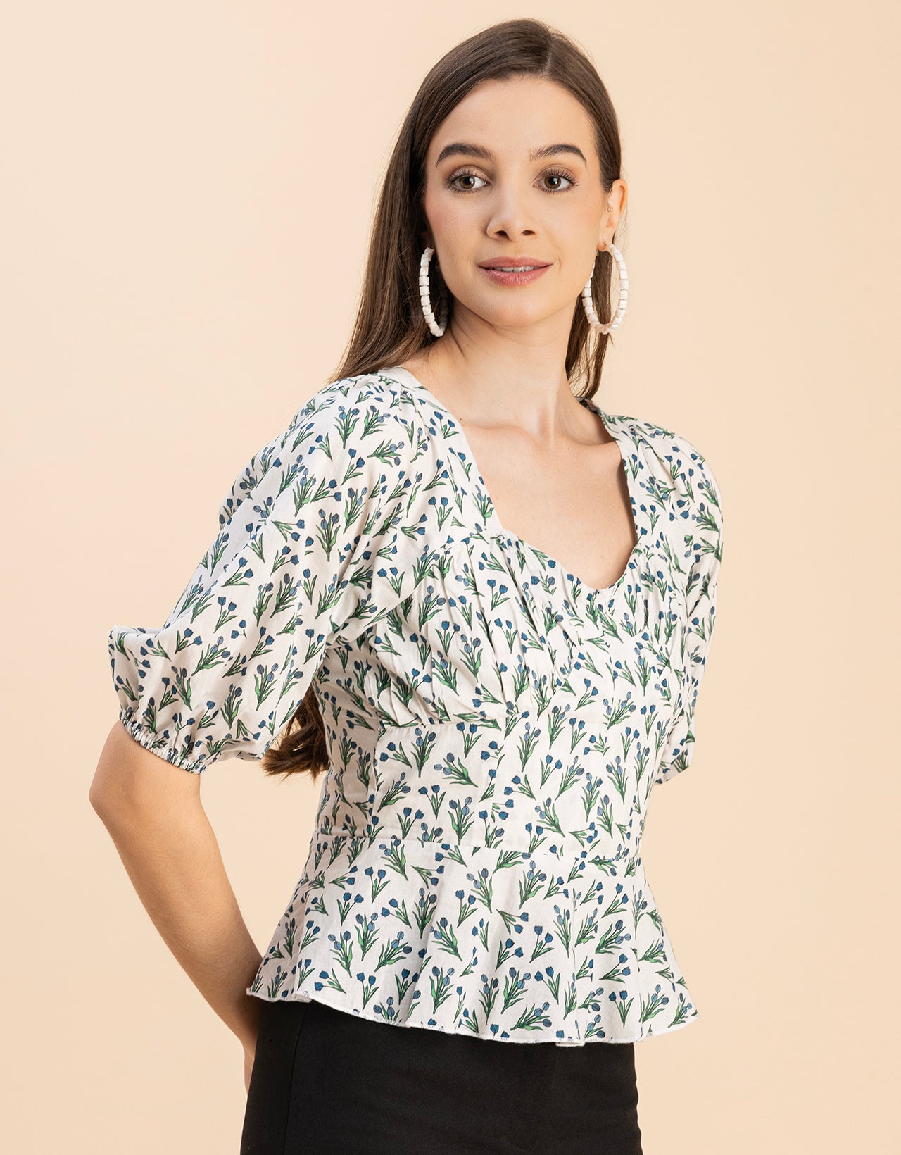 Short Sleeves Sweetheart Neck Cotton Top