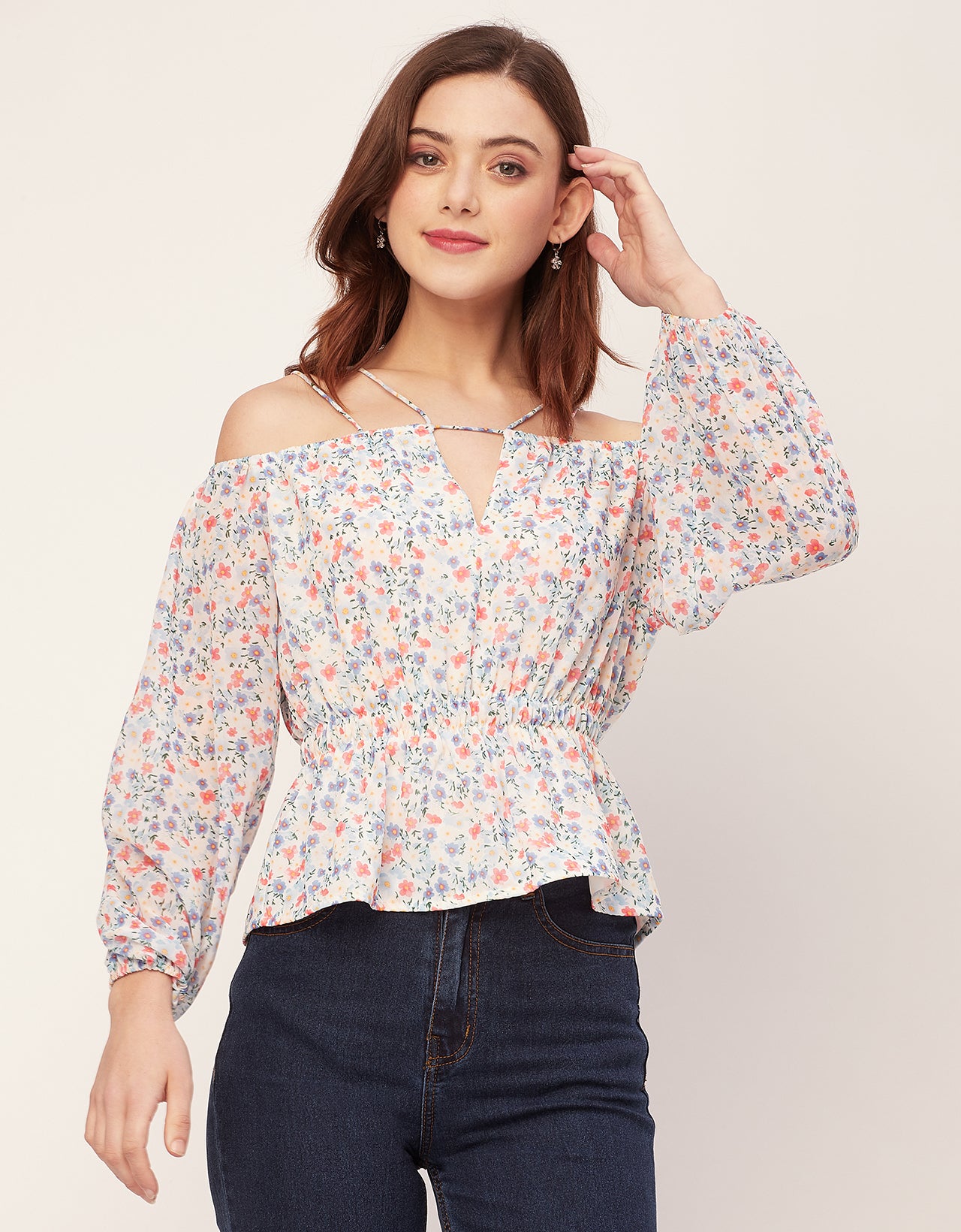 Long Sleeves Off Shoulder Printed Top