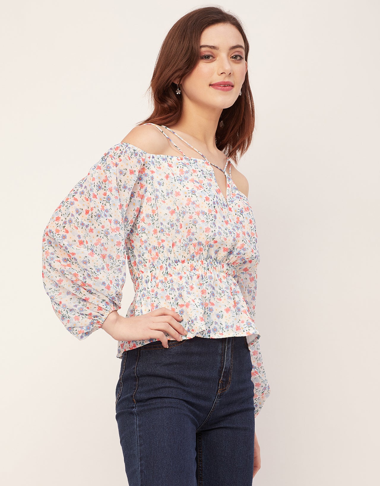Long Sleeves Off Shoulder Printed Top