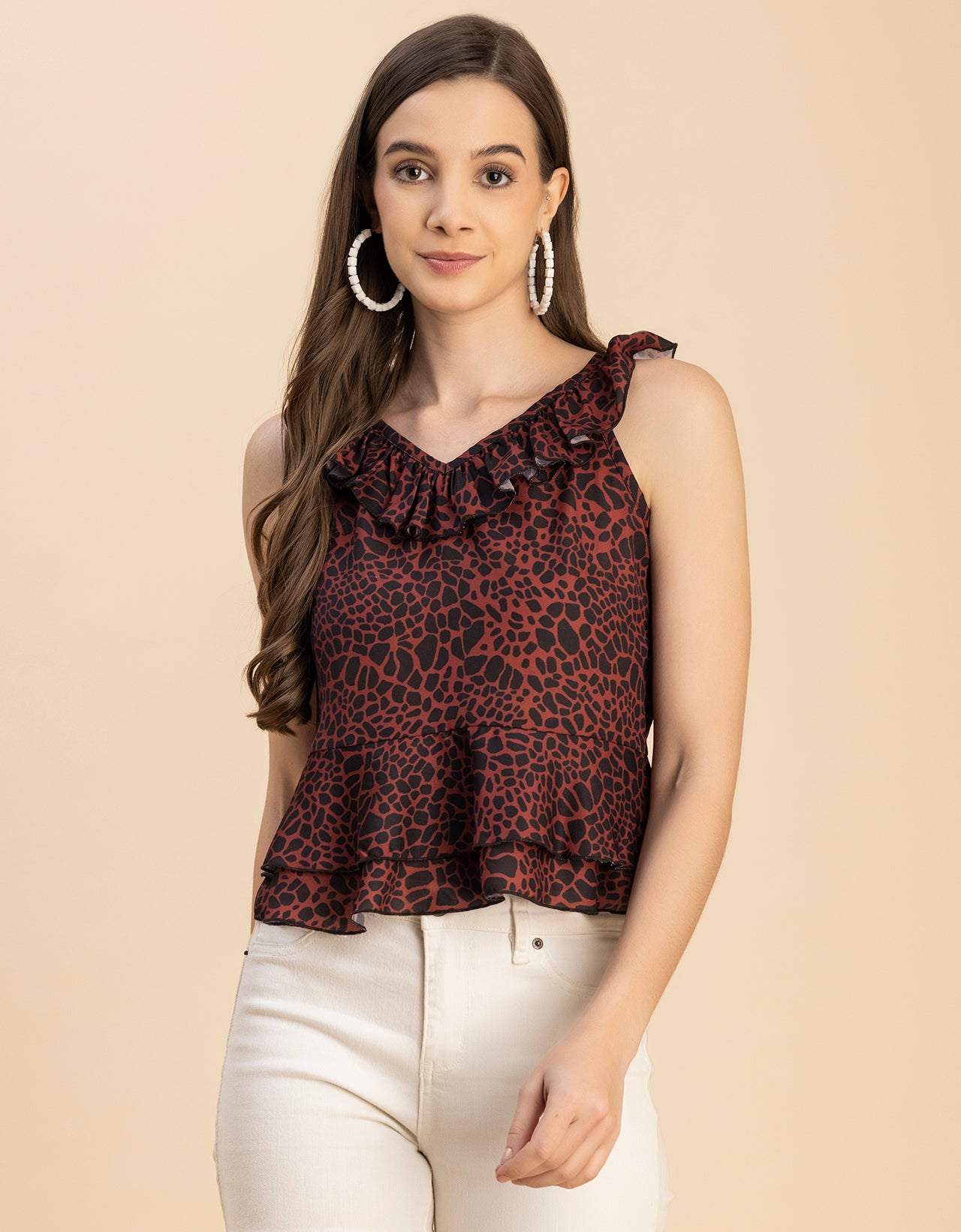 Sleeveless V Neck Printed Georgette Top