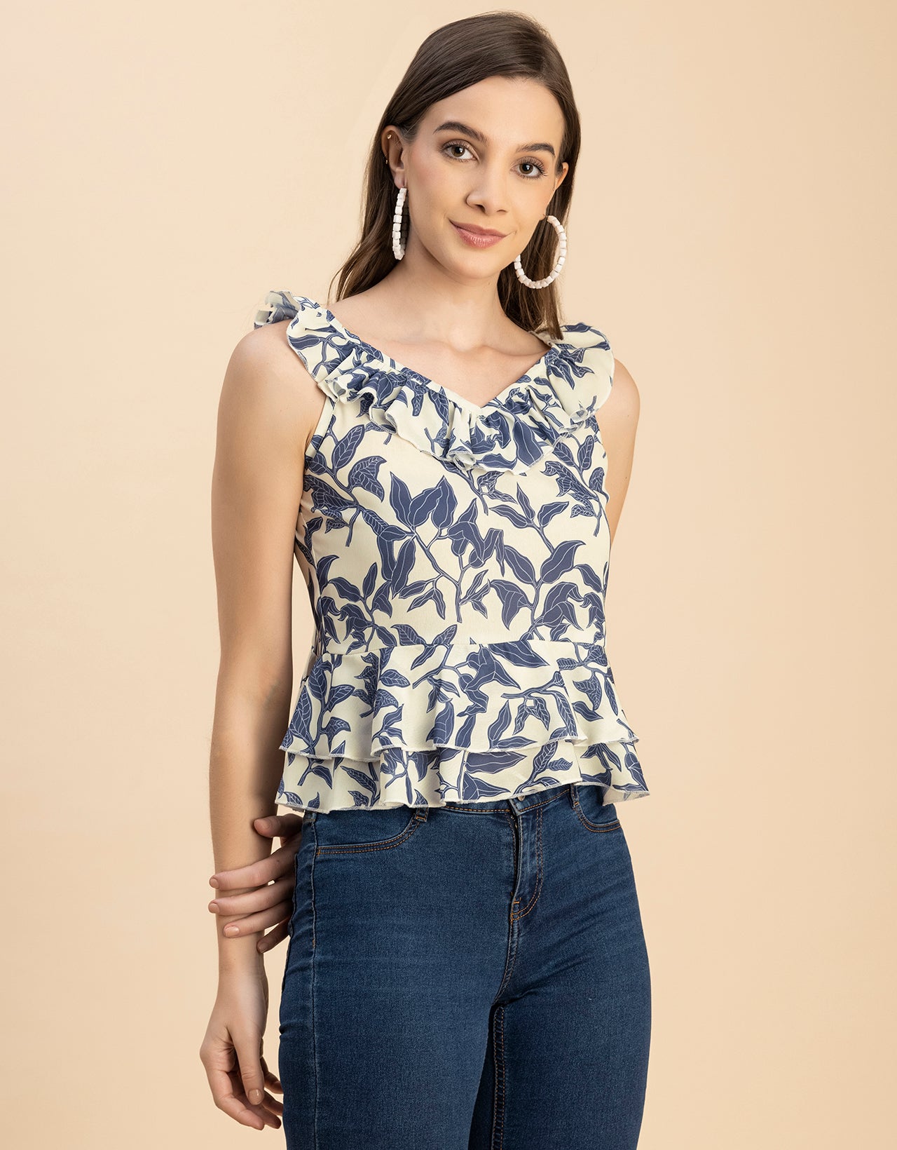 Sleeveless V Neck Printed Georgette Top