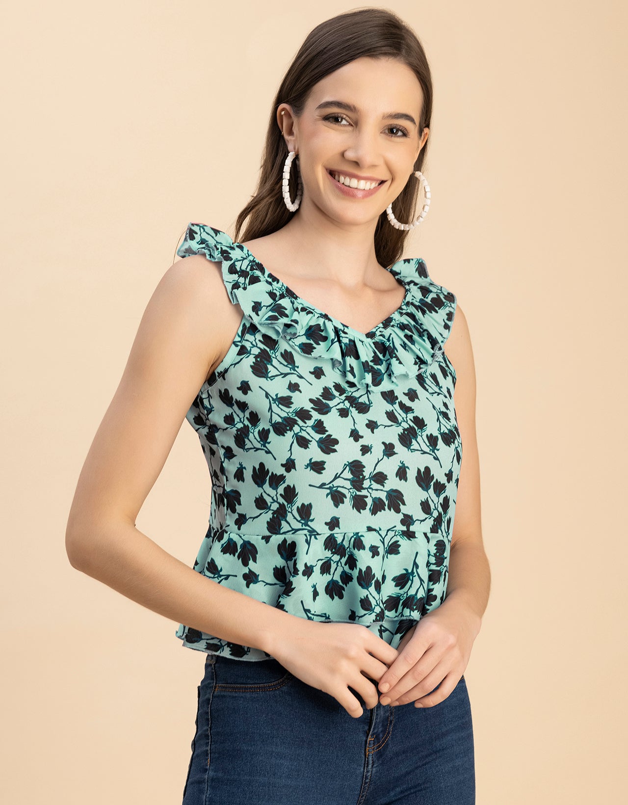 Sleeveless V Neck Printed Georgette Top