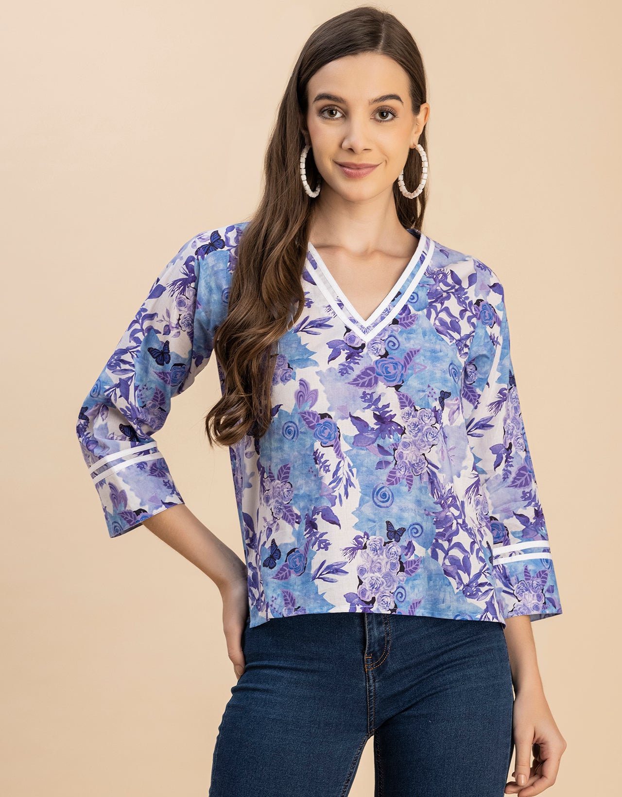 Long Sleeves Round Neck Regular Printed Top