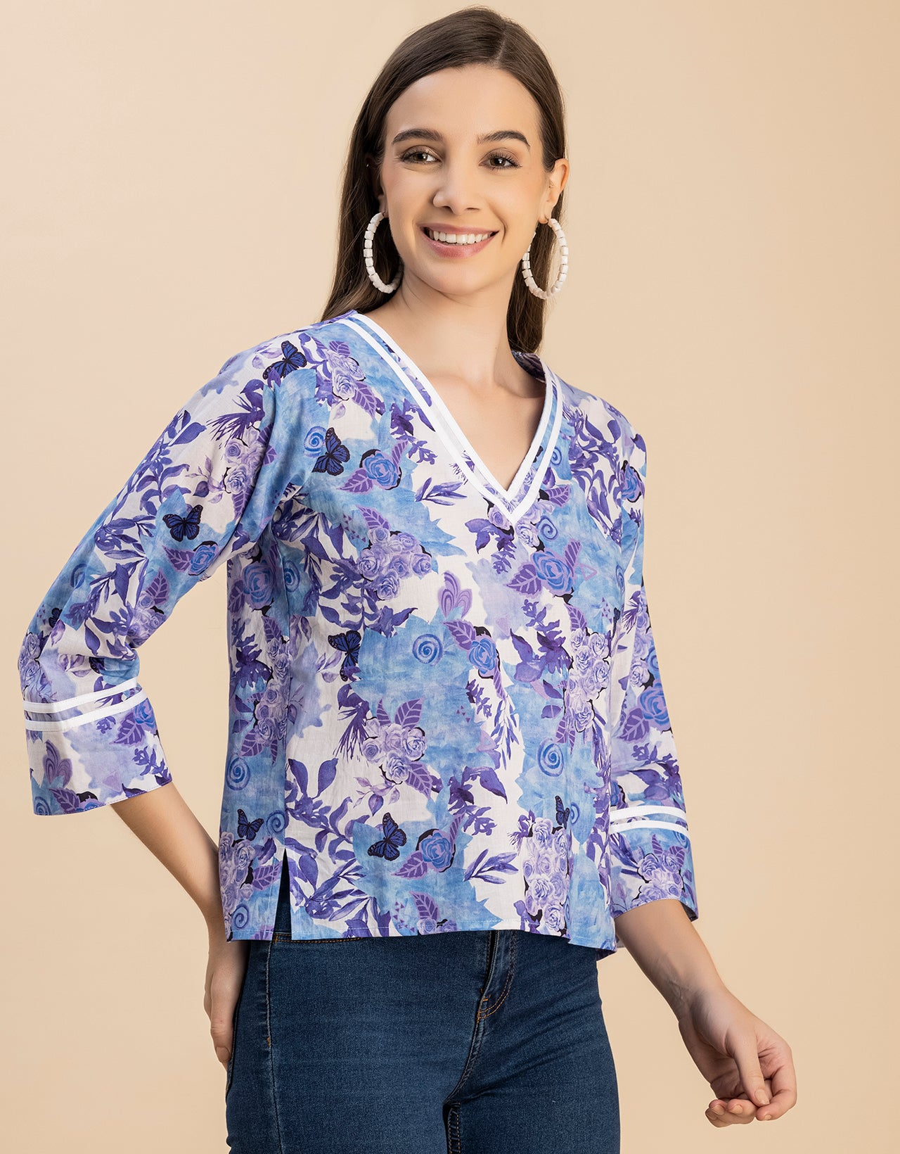 Long Sleeves Round Neck Regular Printed Top