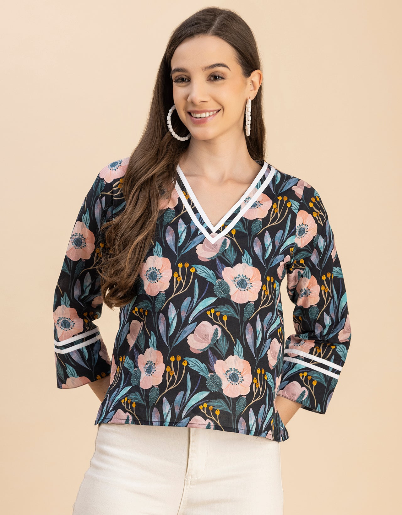 Long Sleeves Round Neck Regular Printed Top