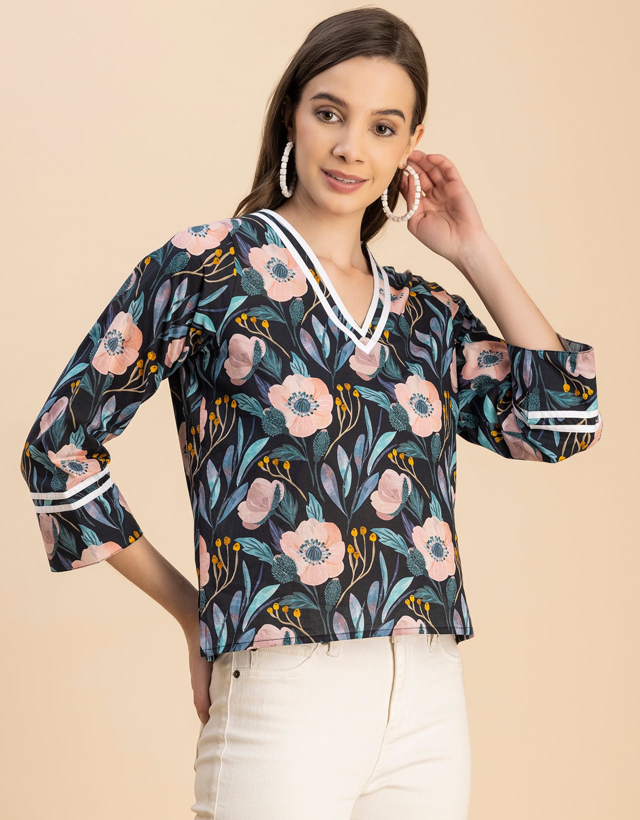 Long Sleeves Round Neck Regular Printed Top