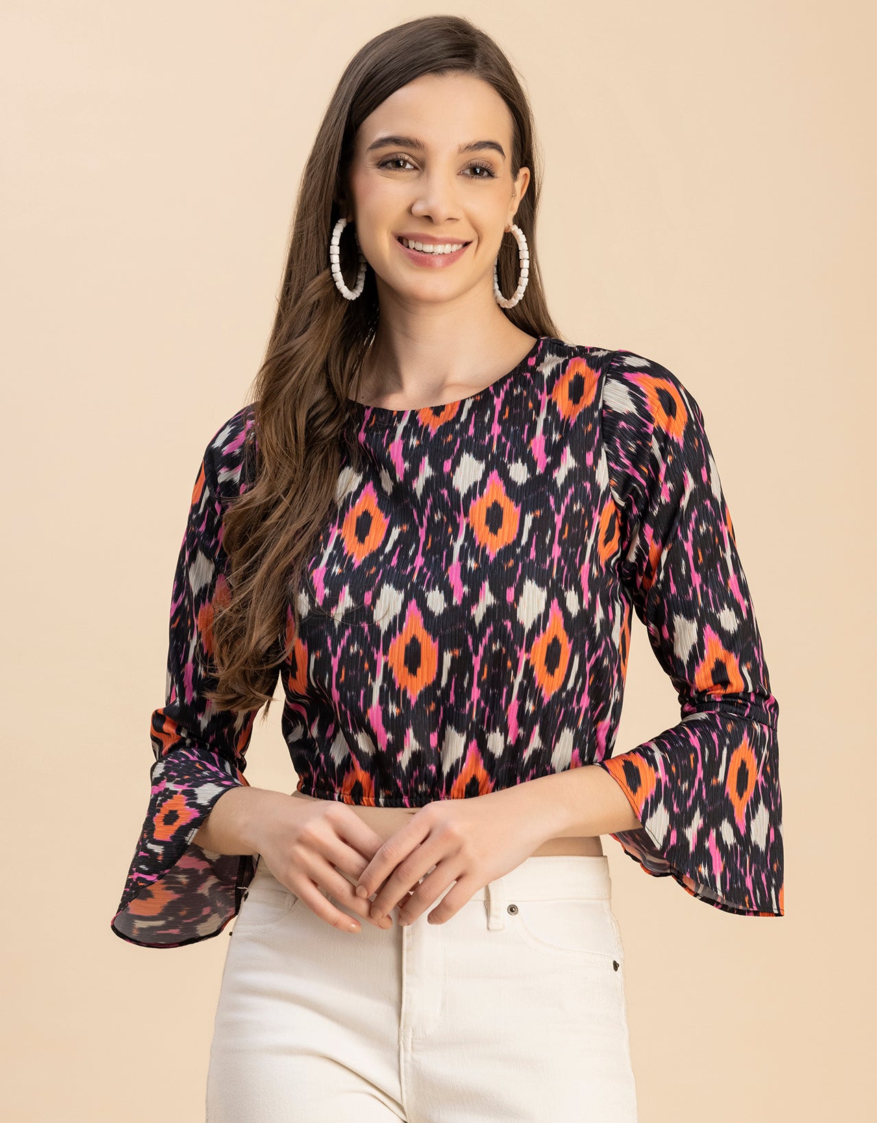 Long Sleeves Round Neck Printed Top