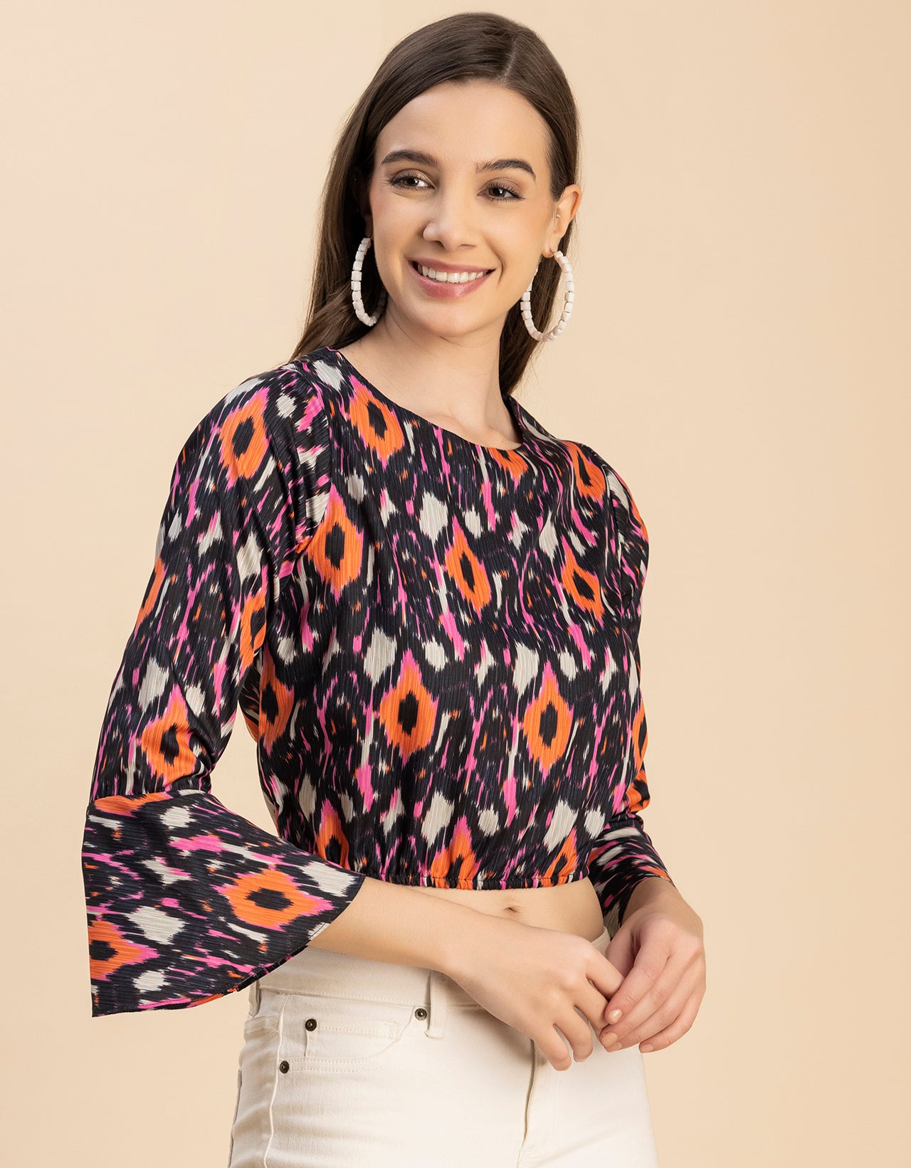 Long Sleeves Round Neck Printed Top