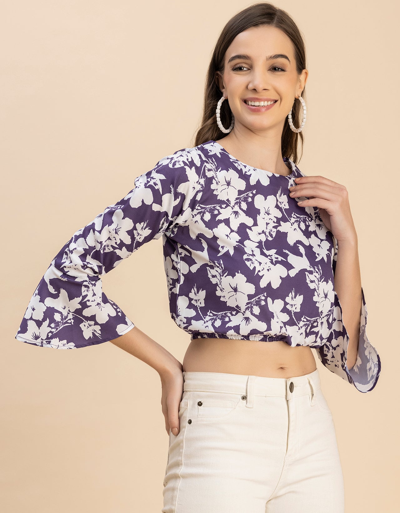 Long Sleeves Round Neck Printed Top