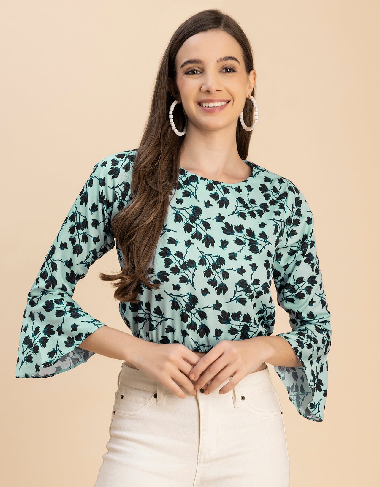 Long Sleeves Round Neck Printed Top