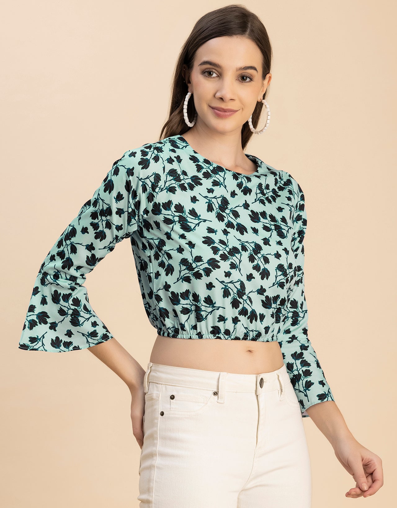 Long Sleeves Round Neck Printed Top
