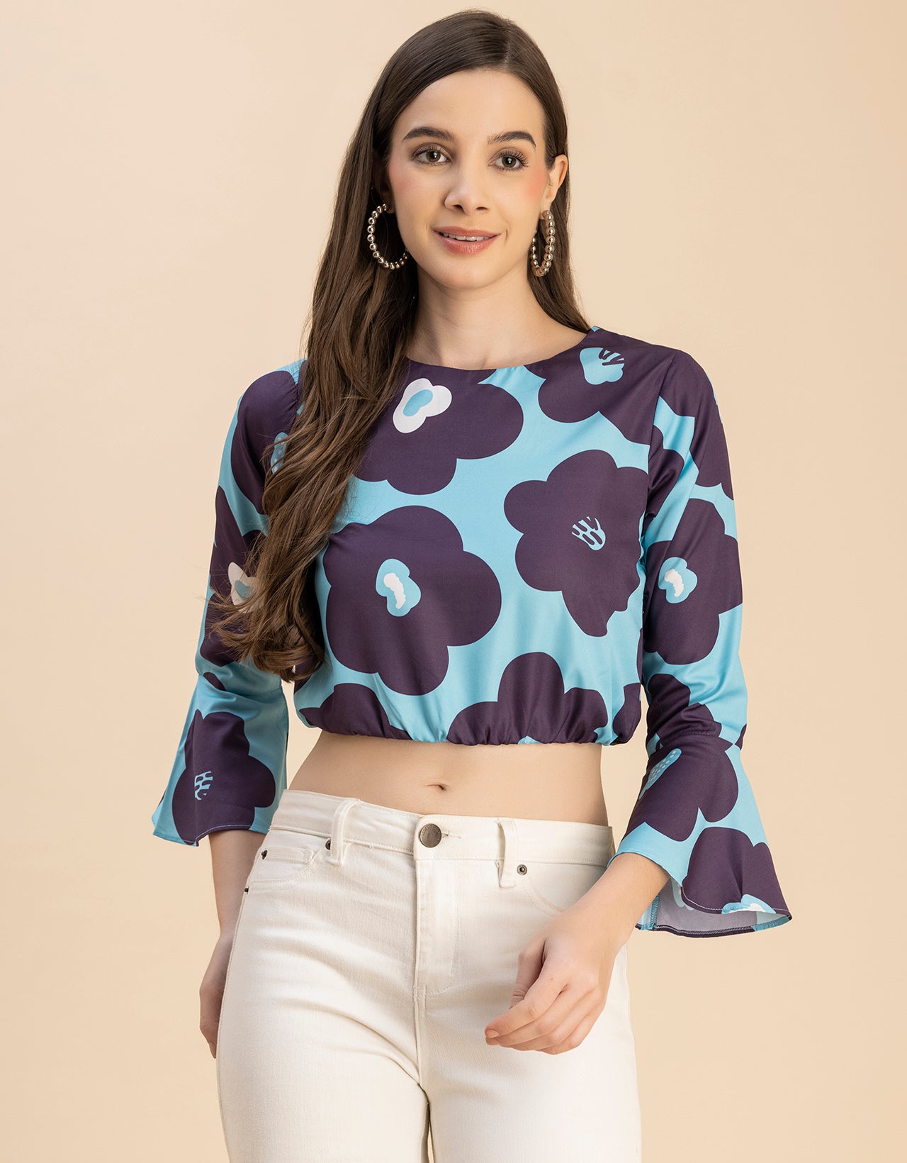 Long Sleeves Round Neck Printed Top