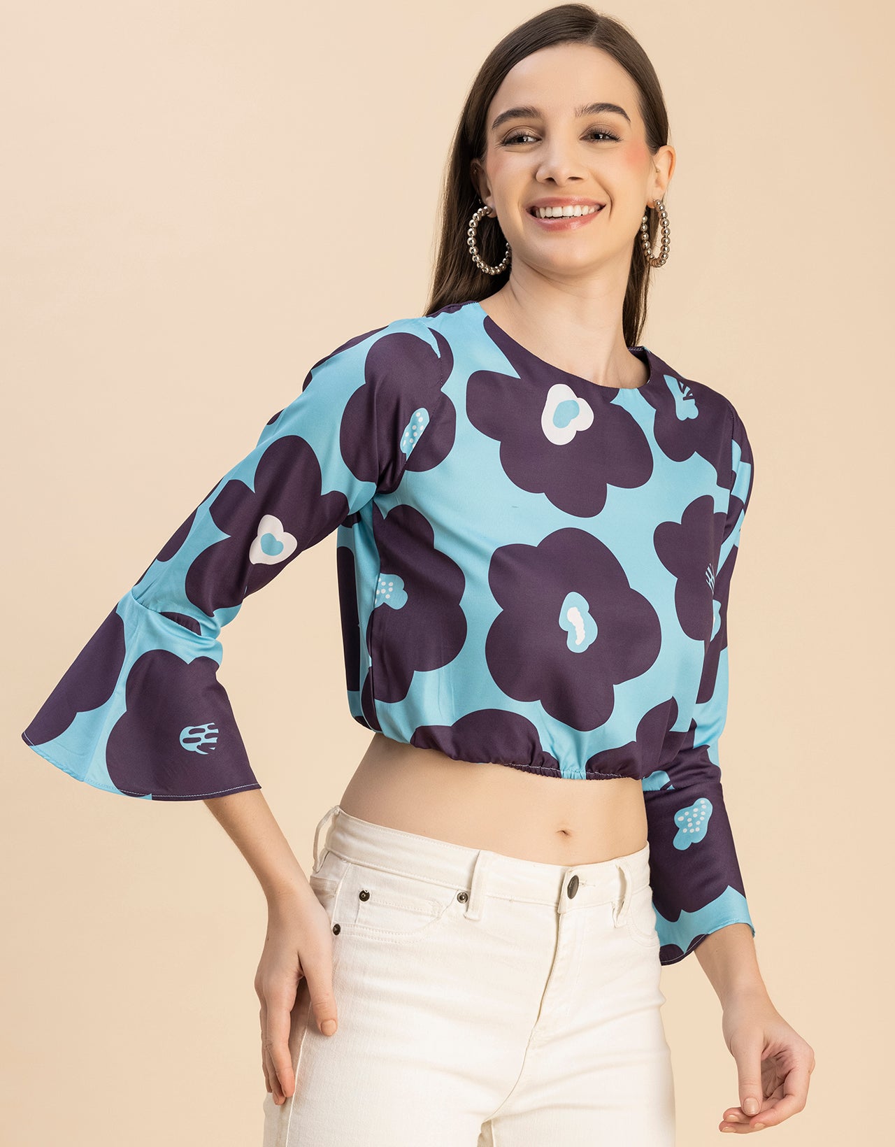 Long Sleeves Round Neck Printed Top