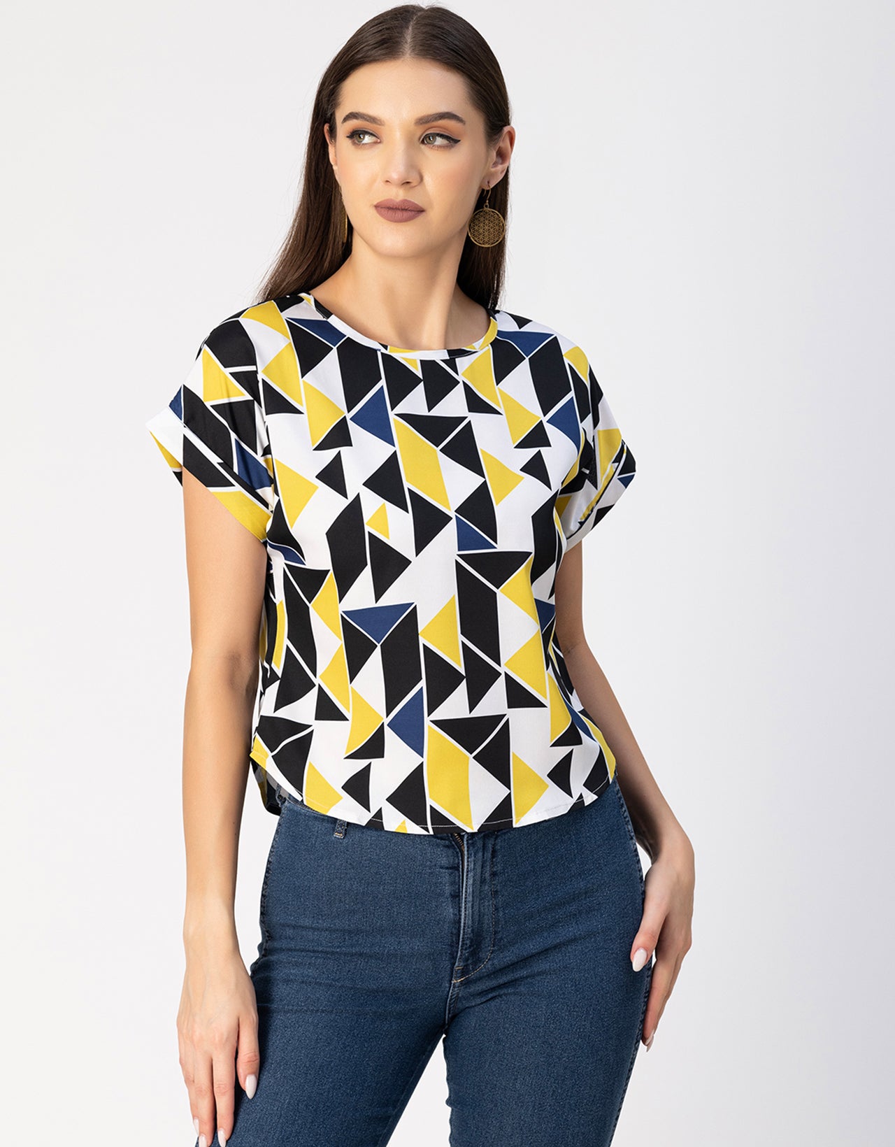 Round Neck Short Sleeve Printed Loose Fit Top