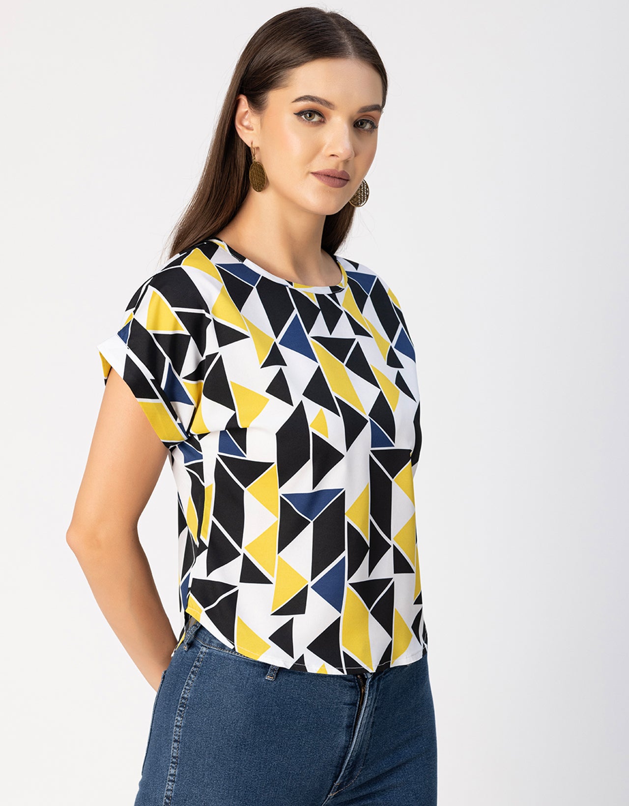 Round Neck Short Sleeve Printed Loose Fit Top