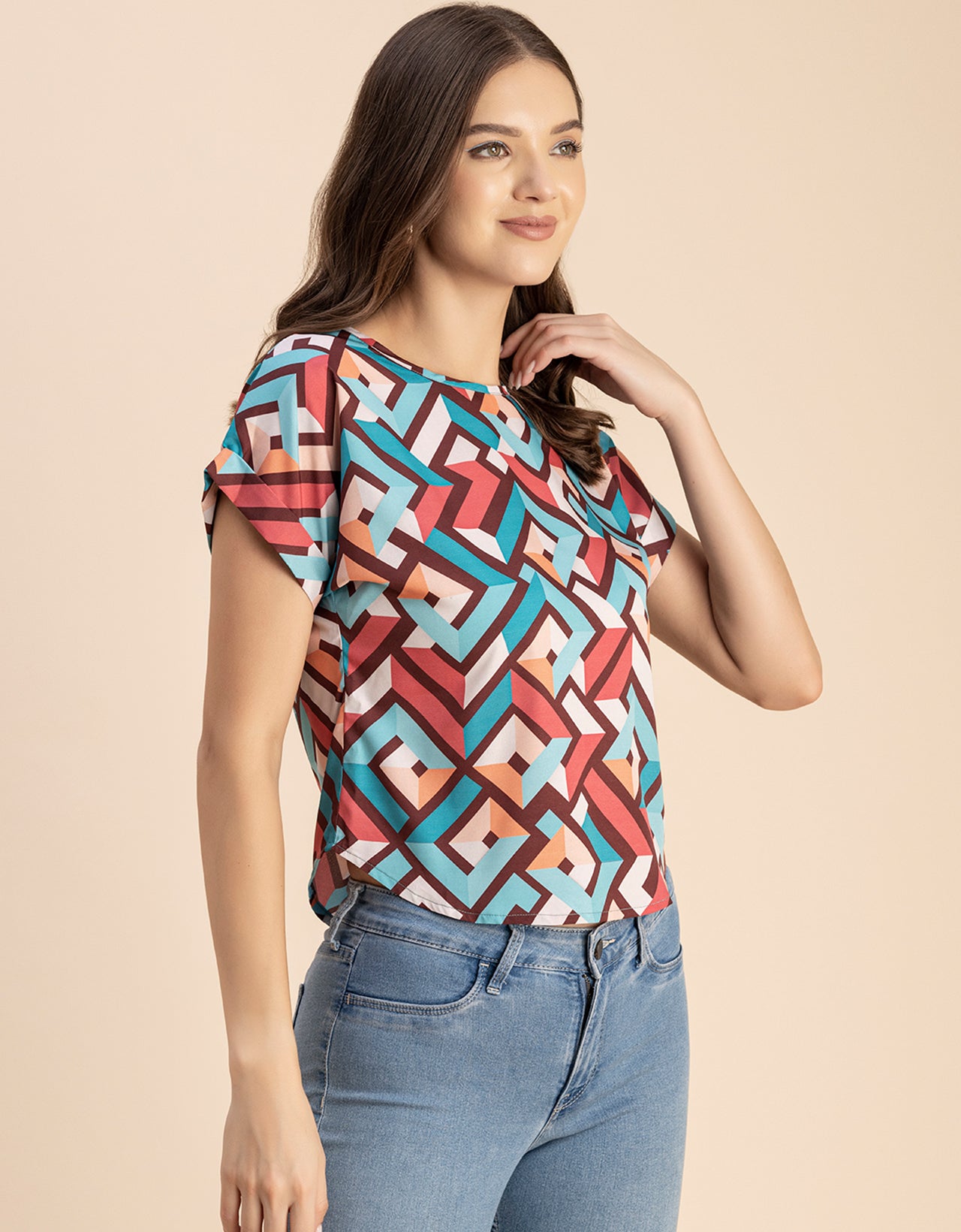 Round Neck Short Sleeve Printed Loose Fit Top