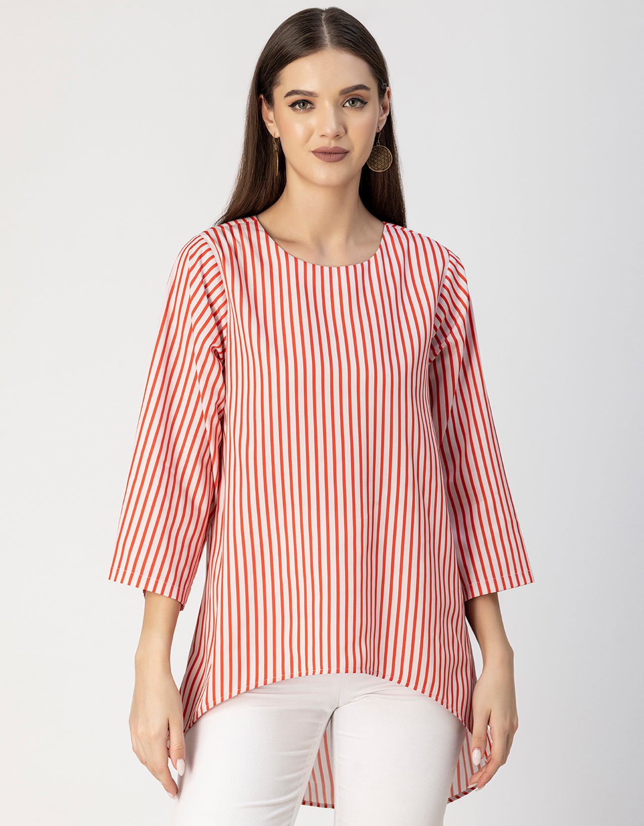 Printed Long Sleeve Asymmetric Modern Top