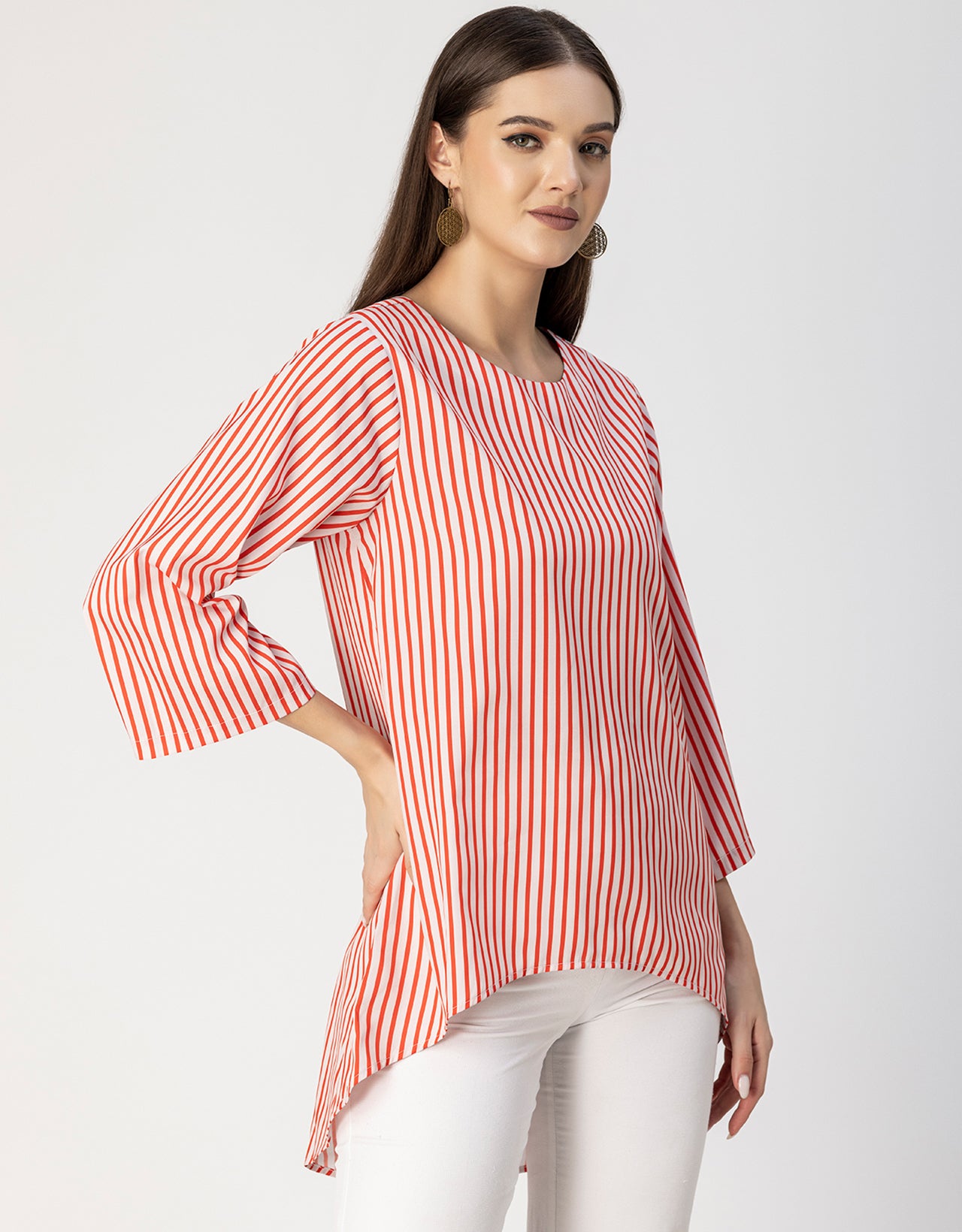 Printed Long Sleeve Asymmetric Modern Top
