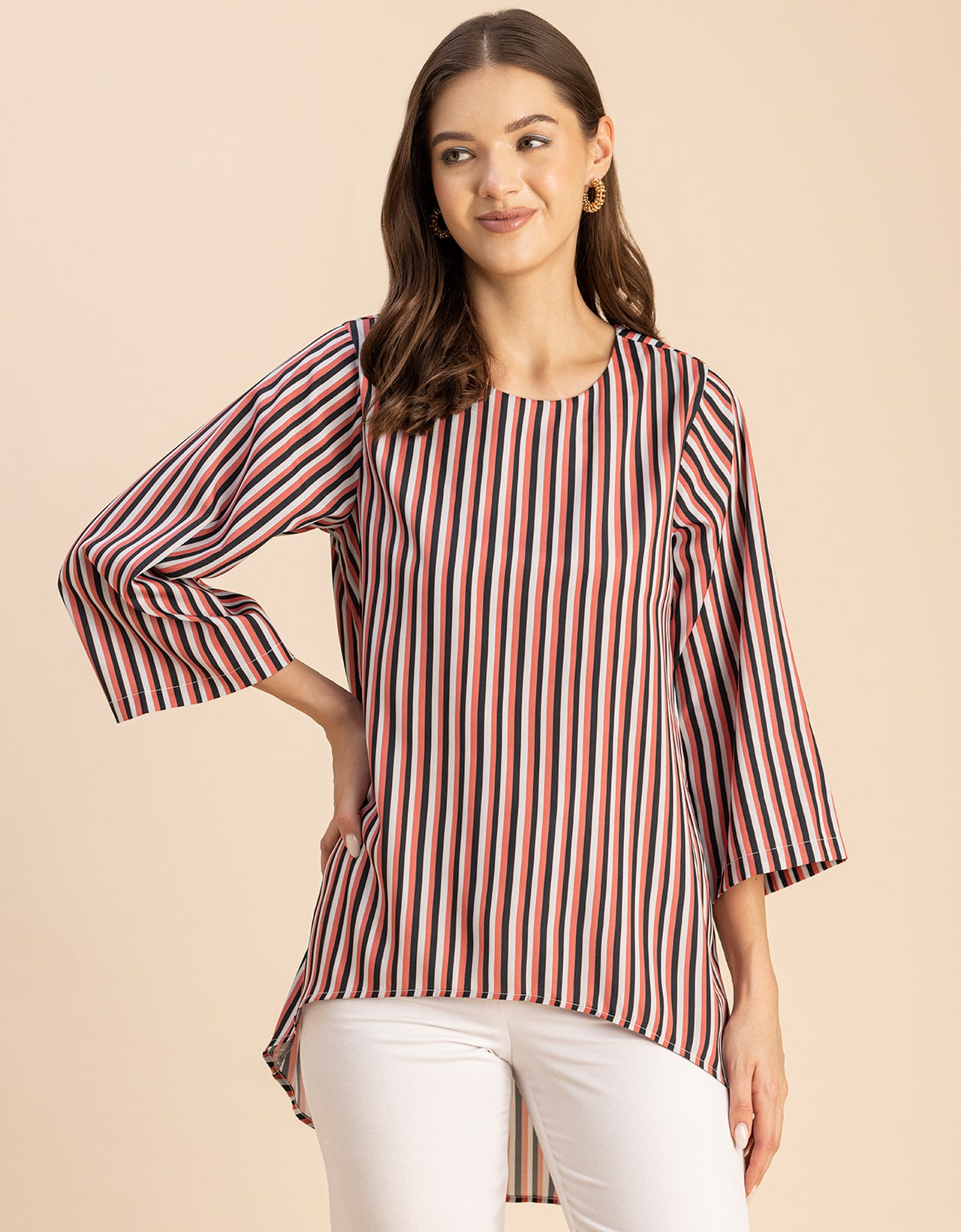 Printed Long Sleeve Asymmetric Modern Top