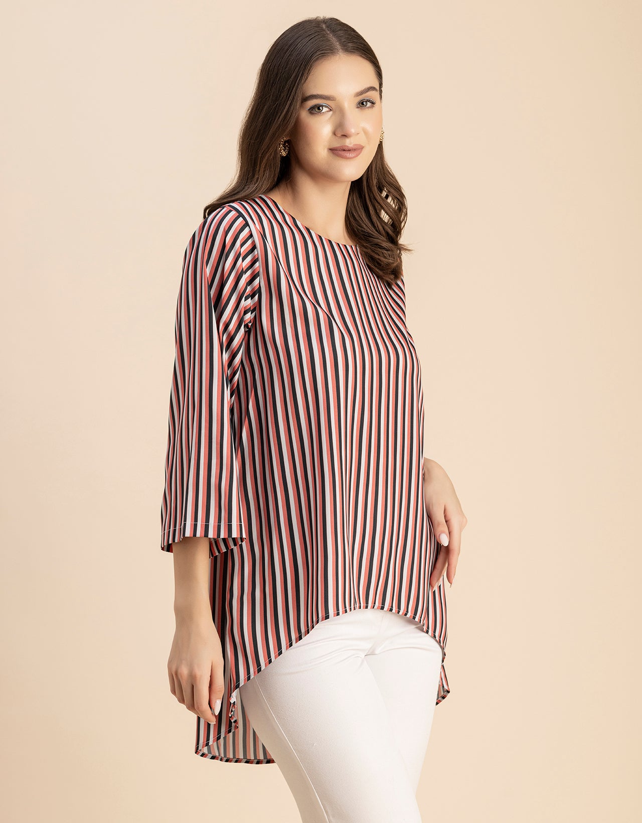 Printed Long Sleeve Asymmetric Modern Top