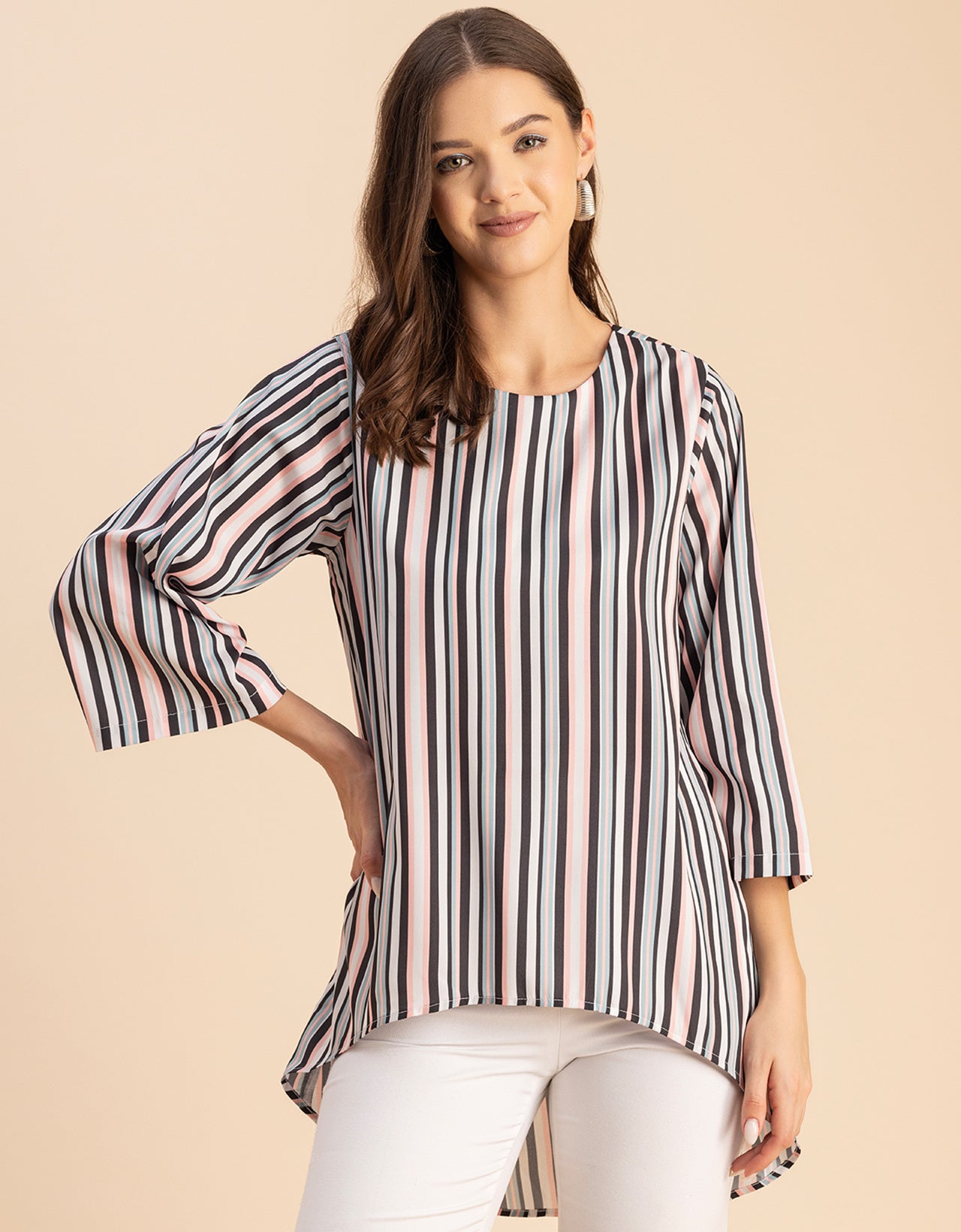 Printed Long Sleeve Asymmetric Modern Top