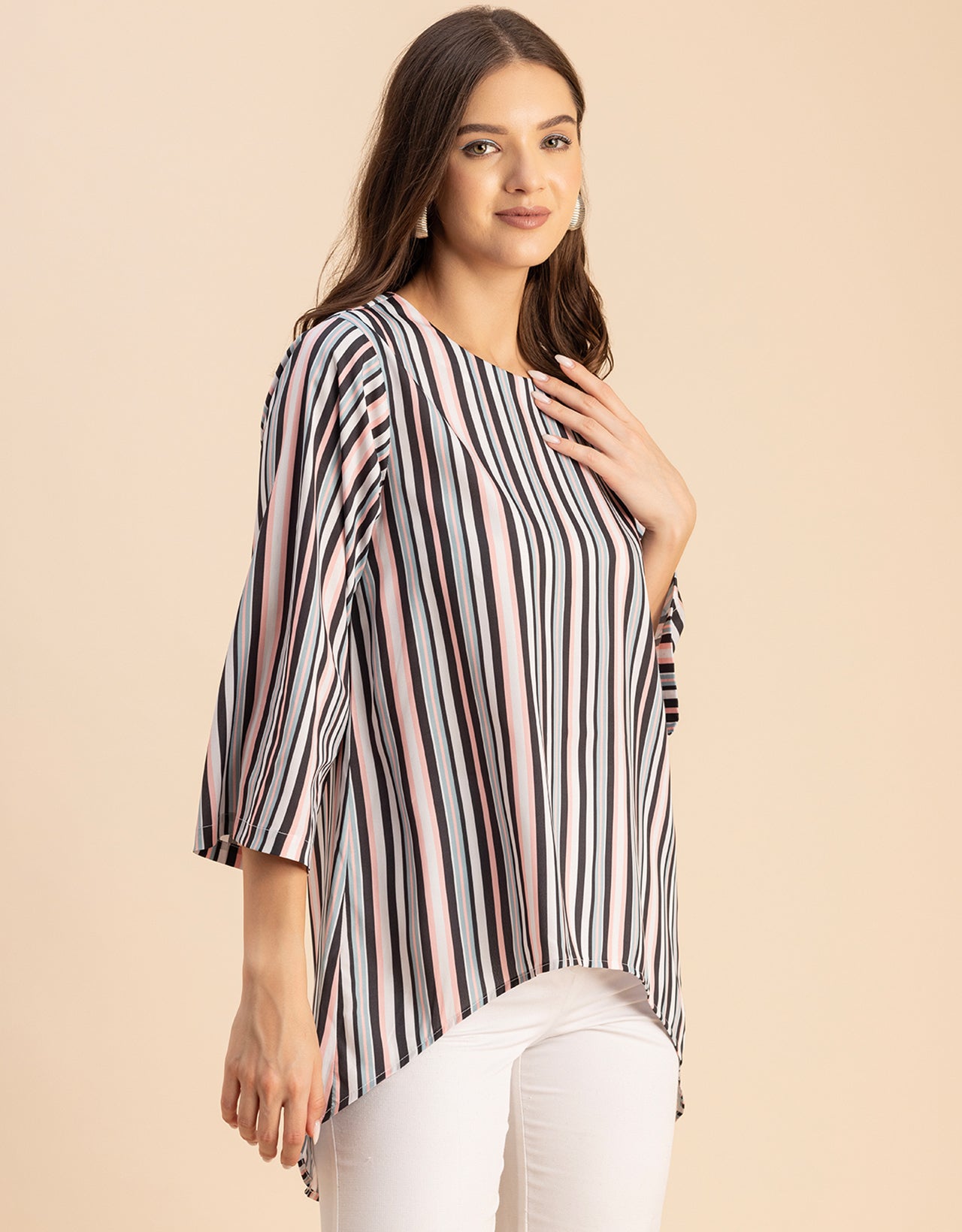 Printed Long Sleeve Asymmetric Modern Top