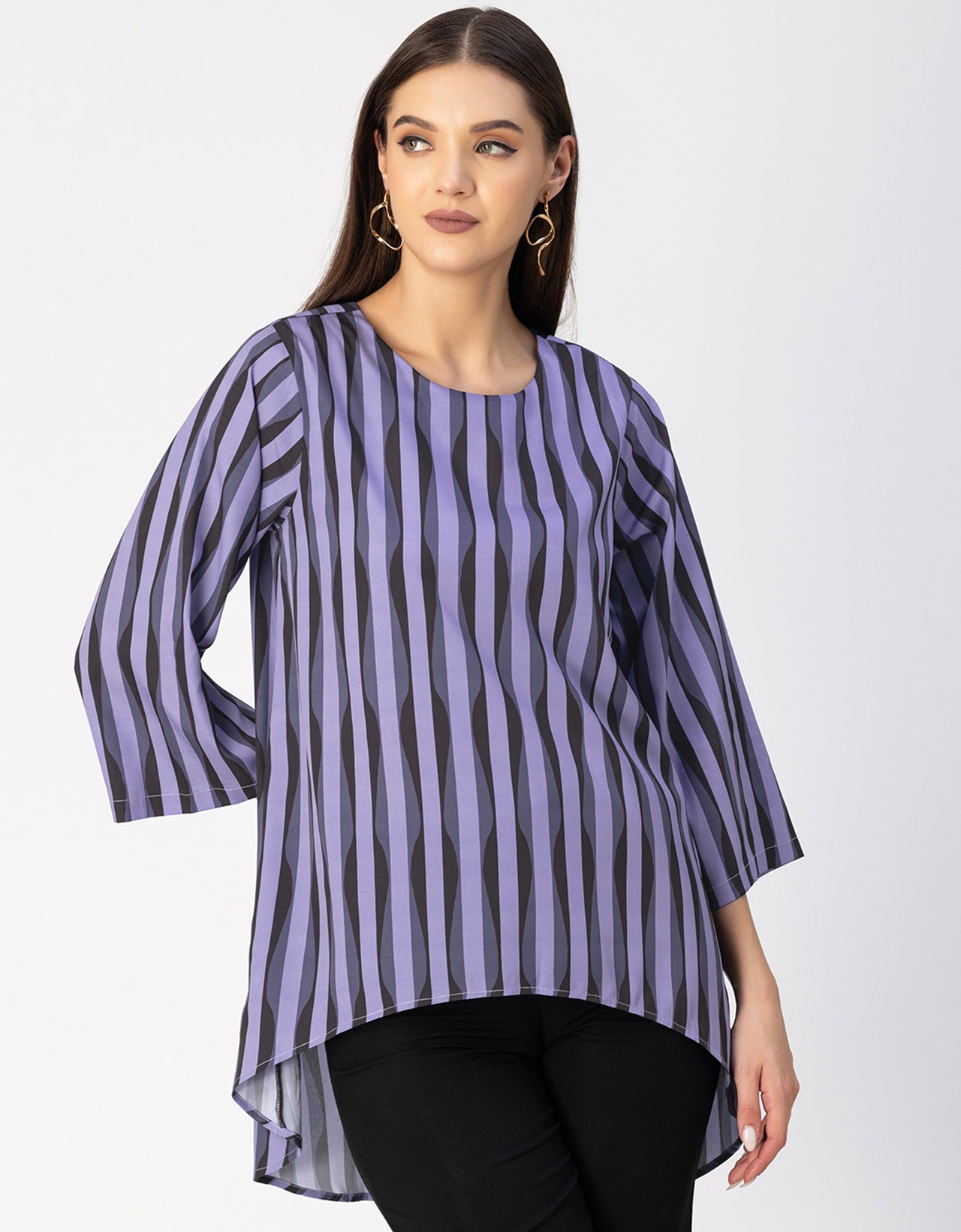 Printed Long Sleeve Asymmetric Modern Top