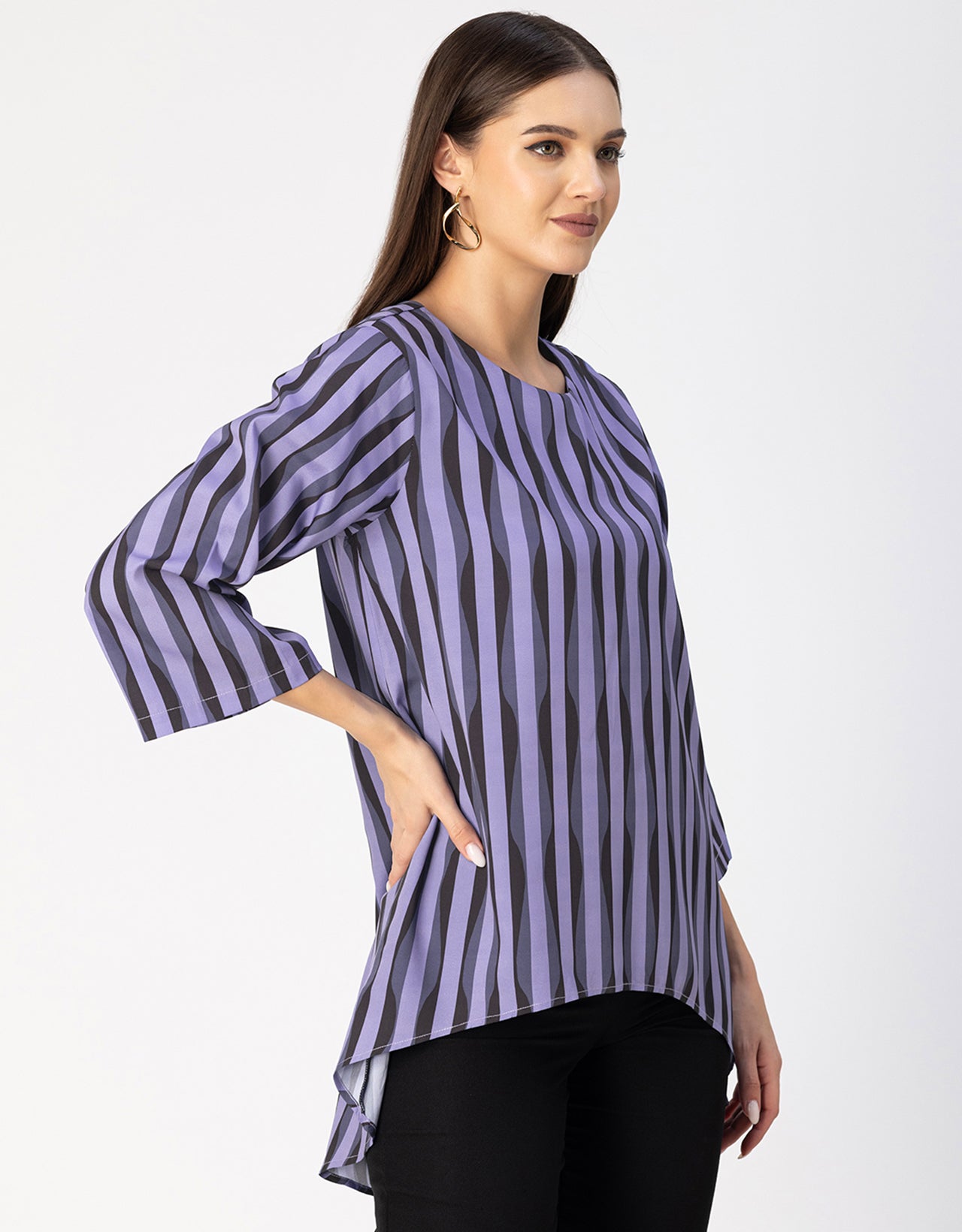 Printed Long Sleeve Asymmetric Modern Top