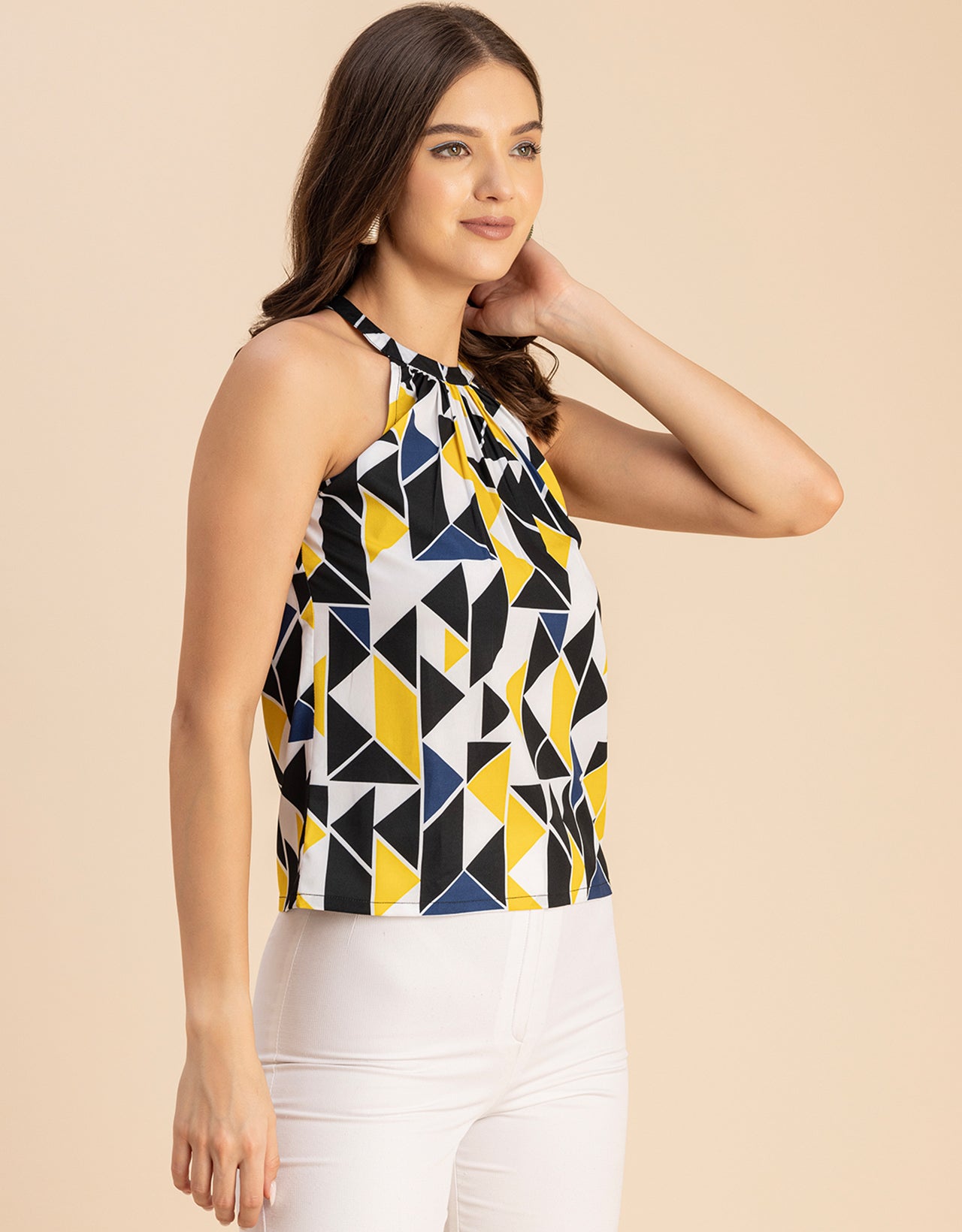 Sleeveless Halter Neck Printed Loose Fit Top