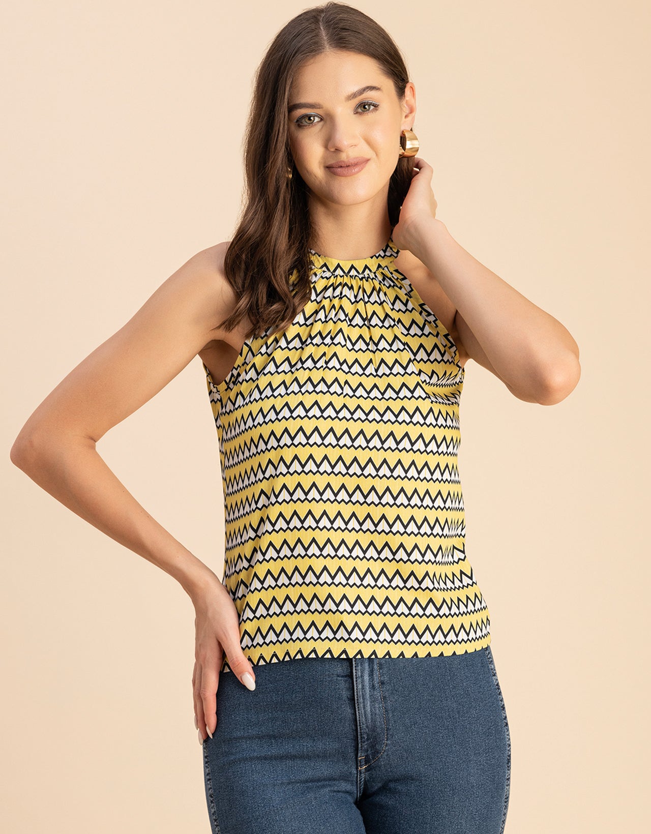 Sleeveless Halter Neck Printed Loose Fit Top