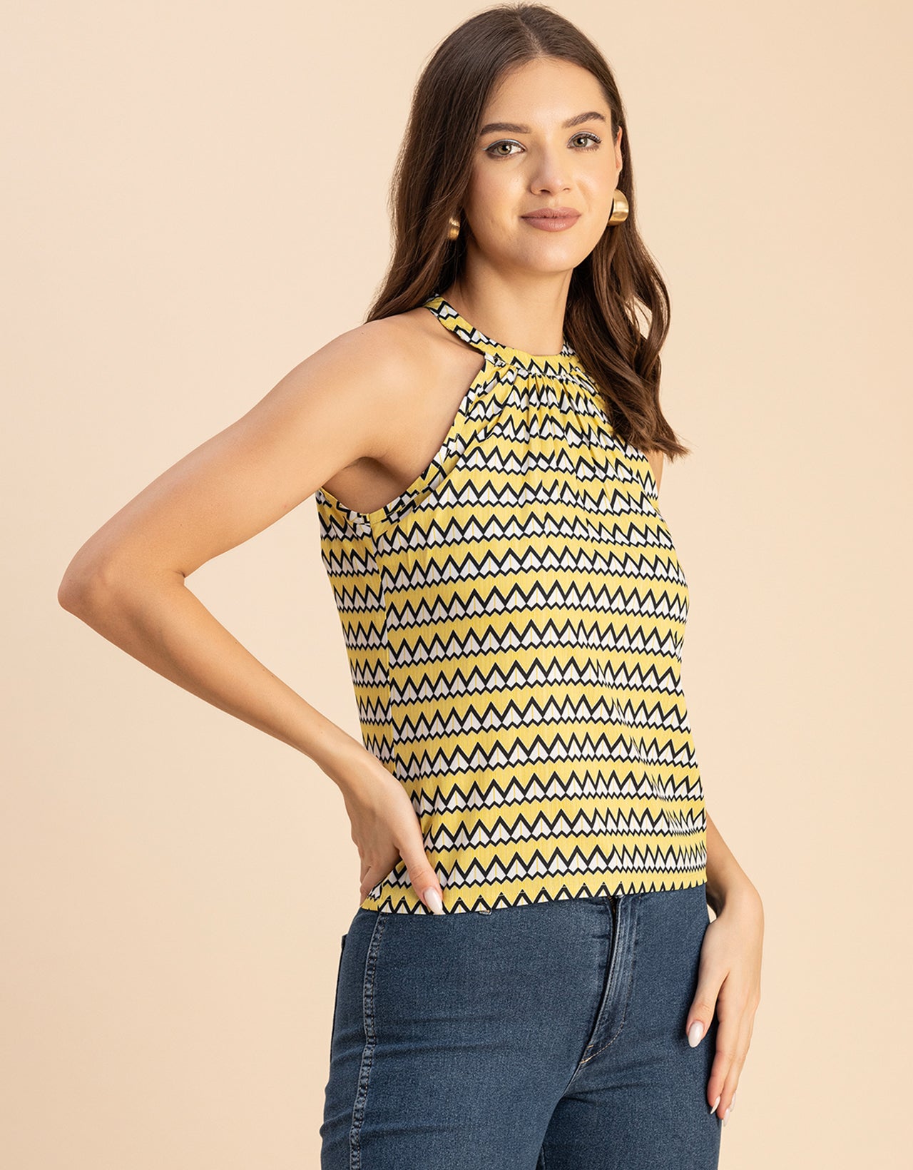 Sleeveless Halter Neck Printed Loose Fit Top