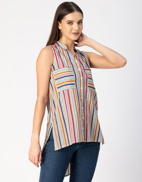 Chic Cotton Sleeveless High-Low Top - Summer Blouse