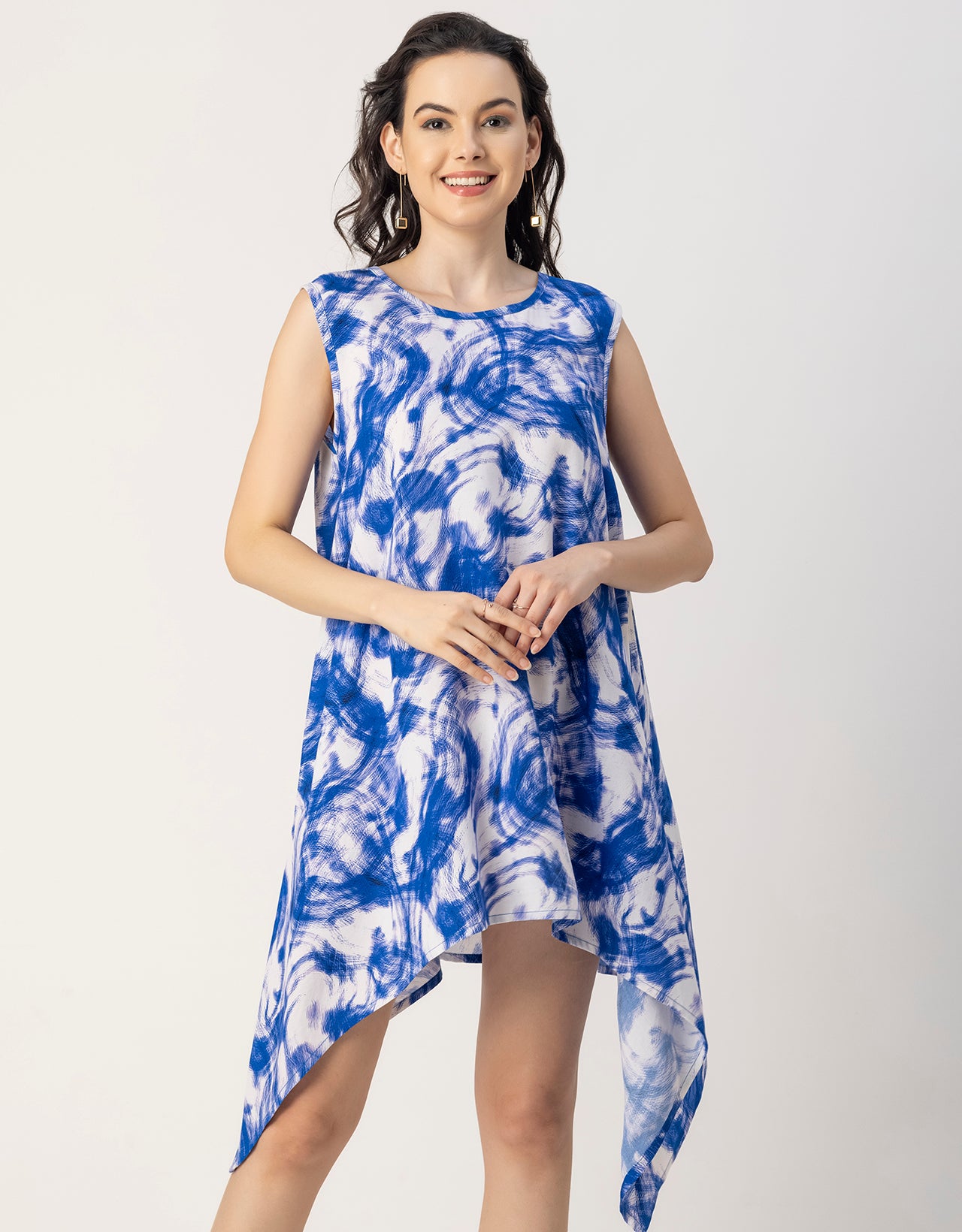Round Neck Sleeveless Printed Rayon Top