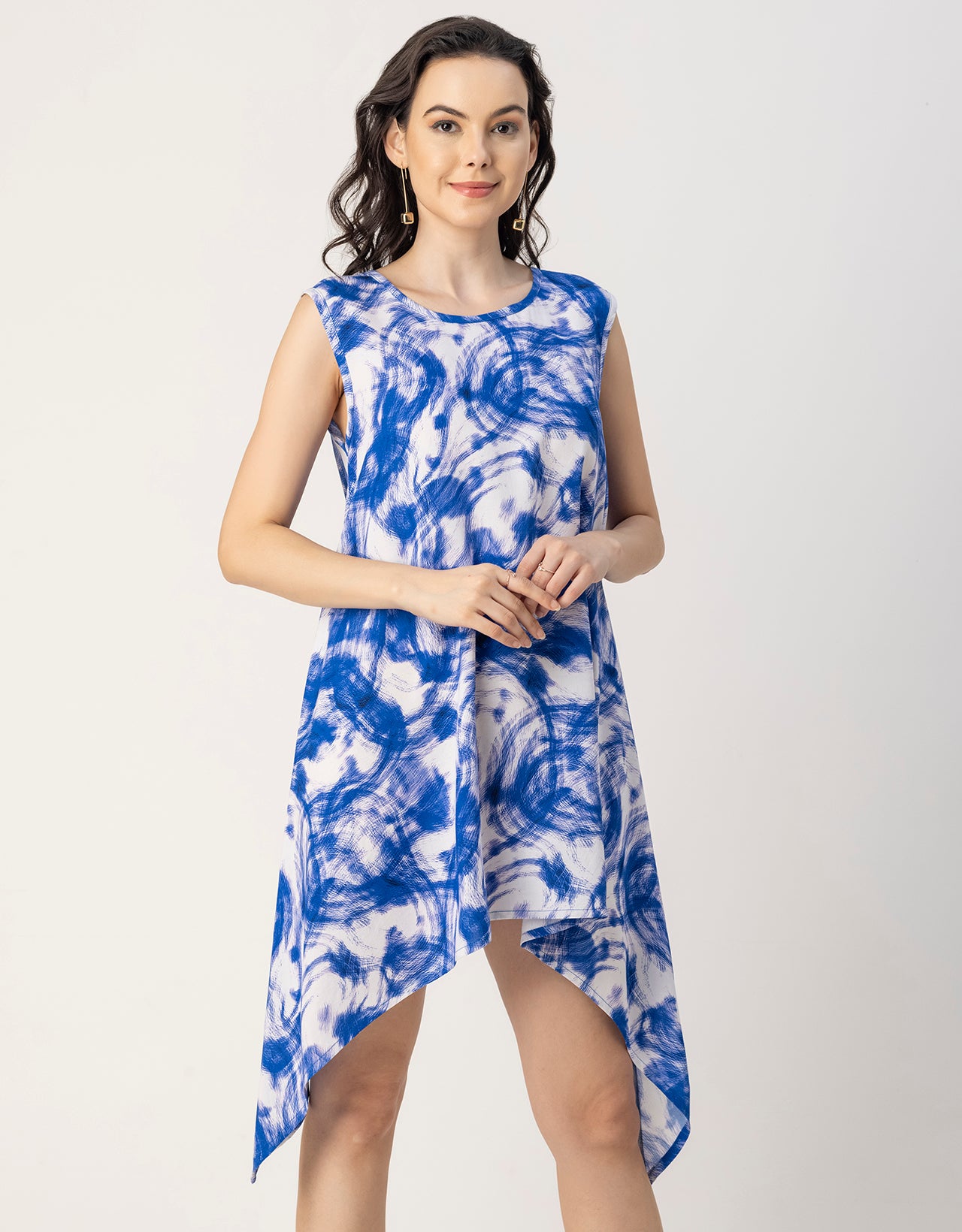 Round Neck Sleeveless Printed Rayon Top