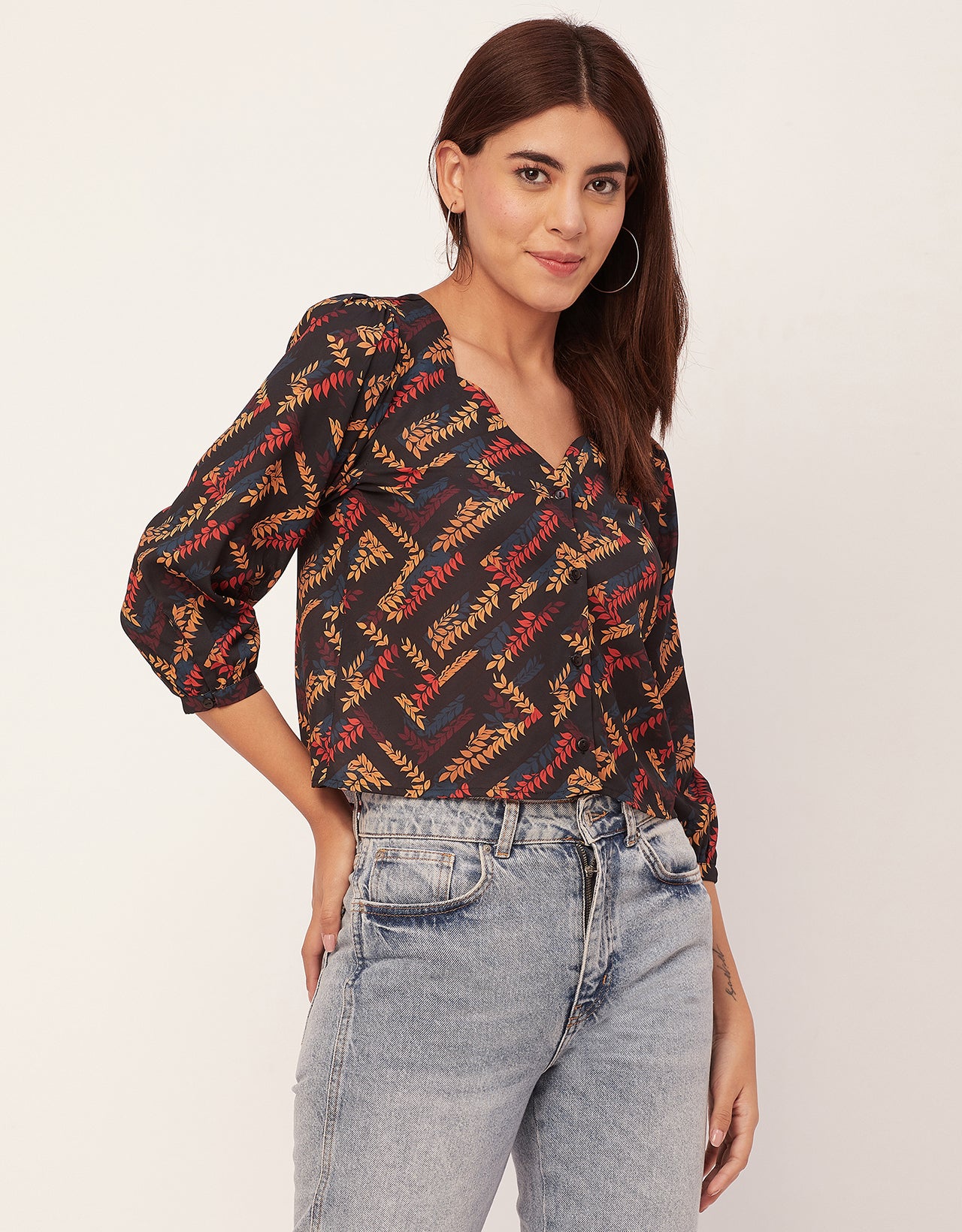 Elegant Printed Sweetheart Neck Georgette Top