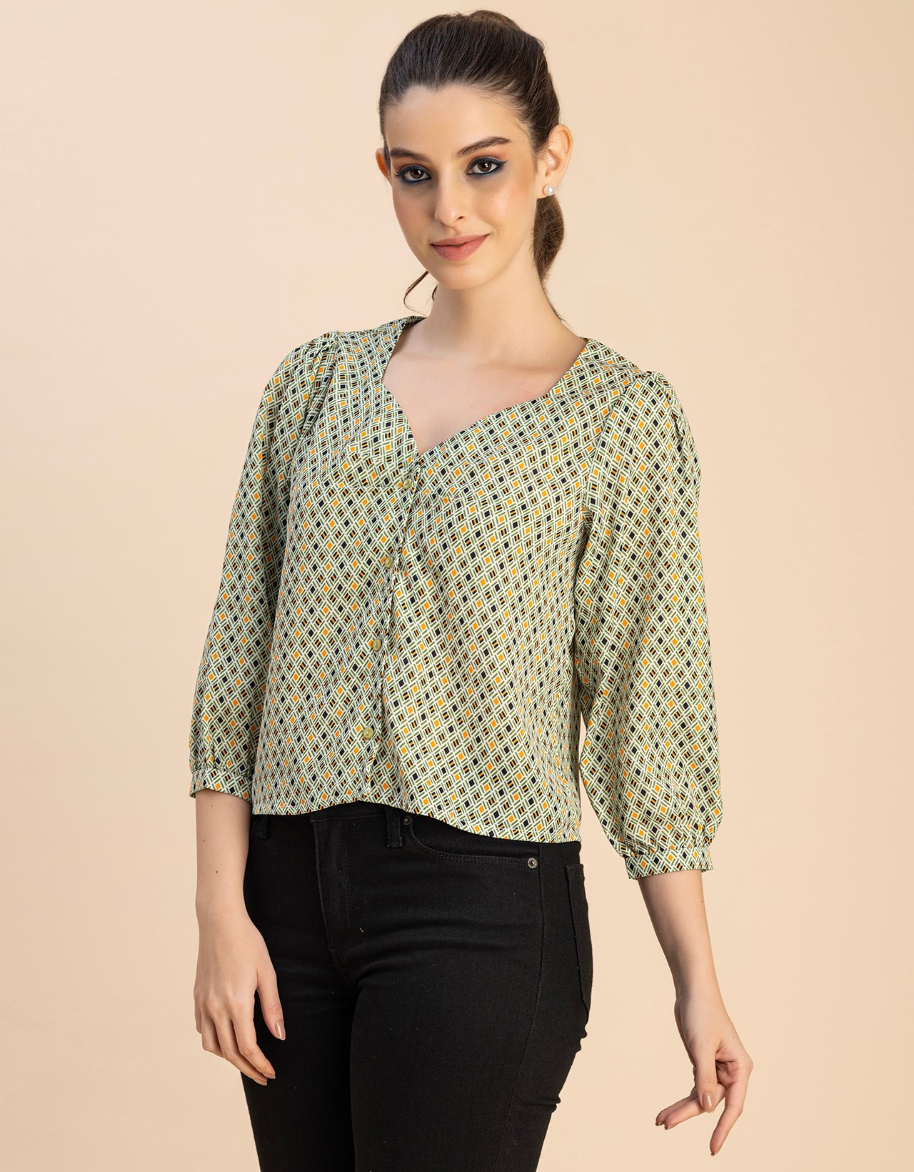 Elegant Printed Sweetheart Neck Georgette Top